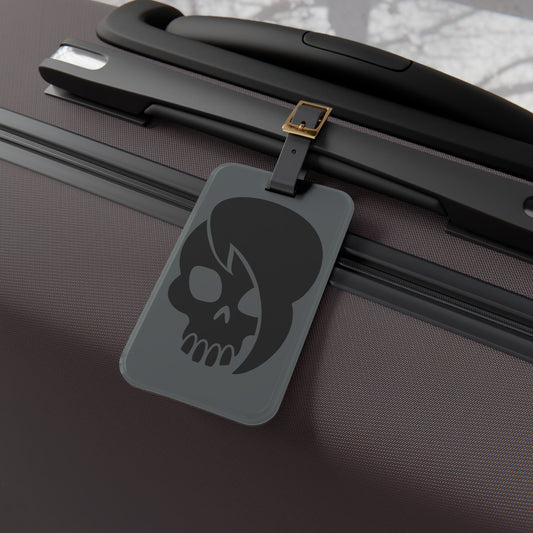 Skull With Emo Hair Luggage Tag | Grey Gothic Style Travel Accessory | Emo Statement Baggage ID | Spooky and Stylish Gift for Emo Lovers