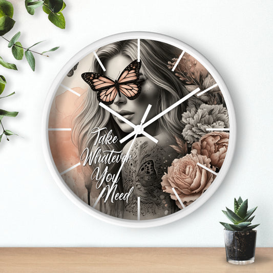 Take What You Need Wall Clock | Uplifting Affirmation Art | Battery Operated | Beautiful Woman with Flowers | Inspiring Dark Aesthetic Decor