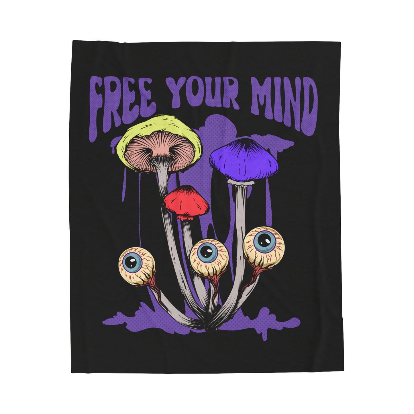 Free Your Mind Mushroom Velveteen Plush Throw Blanket Trippy Psychedelic Shroom Festival Rave Blanket | Cozy Gift Hippie Mushroom Lover