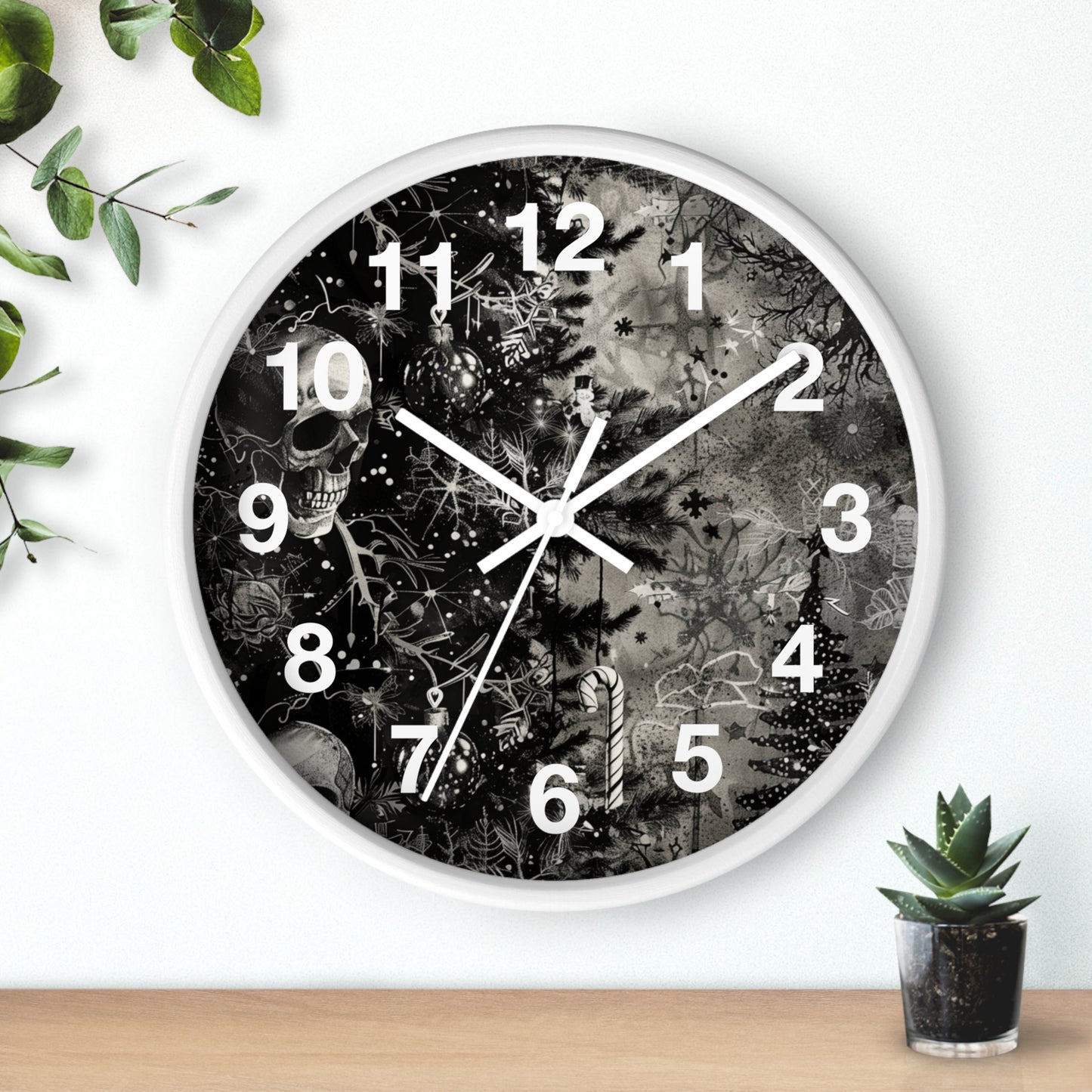 Black & White Christmas Gothic Wall Clock | Unique Holiday Decor | Battery Operated | Dark Spooky Aesthetic | Perfect Gift for Gothic Lovers