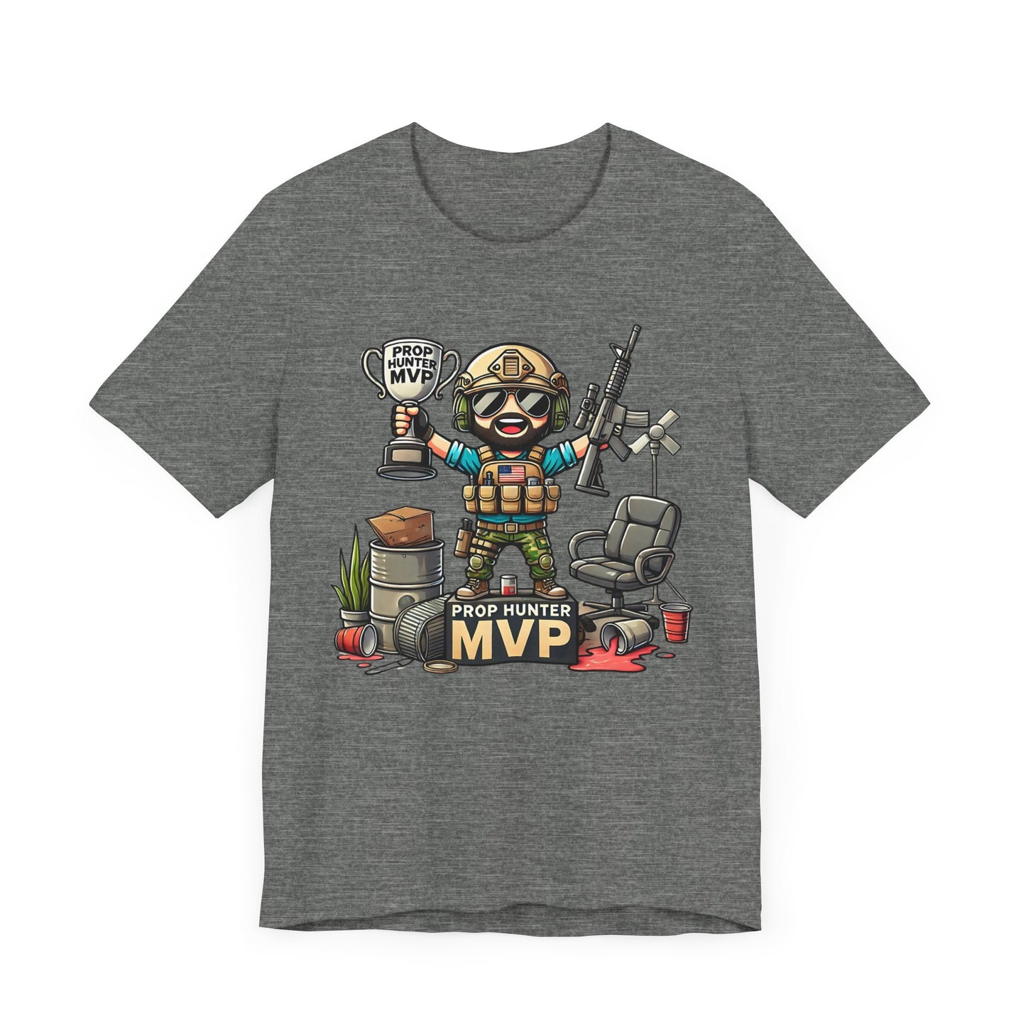 Prop Hunter MVP Cartoon | Funny Tactical Gamer Design | Trophy and Props Victory | Unique Prop Hunt Inspired Theme Bearded Tactical Cartoon