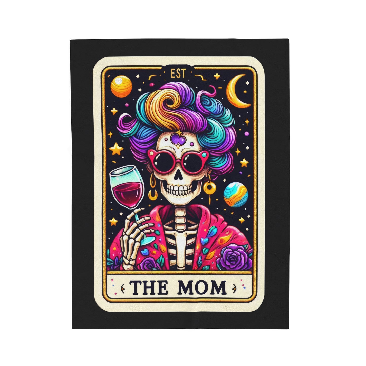 Mom Tarot Card Velveteen Plush Throw Blanket | Gift for Moms | Tarot-Inspired Mother's Day Blanket | Cozy Skeleton Blanket for Super Moms