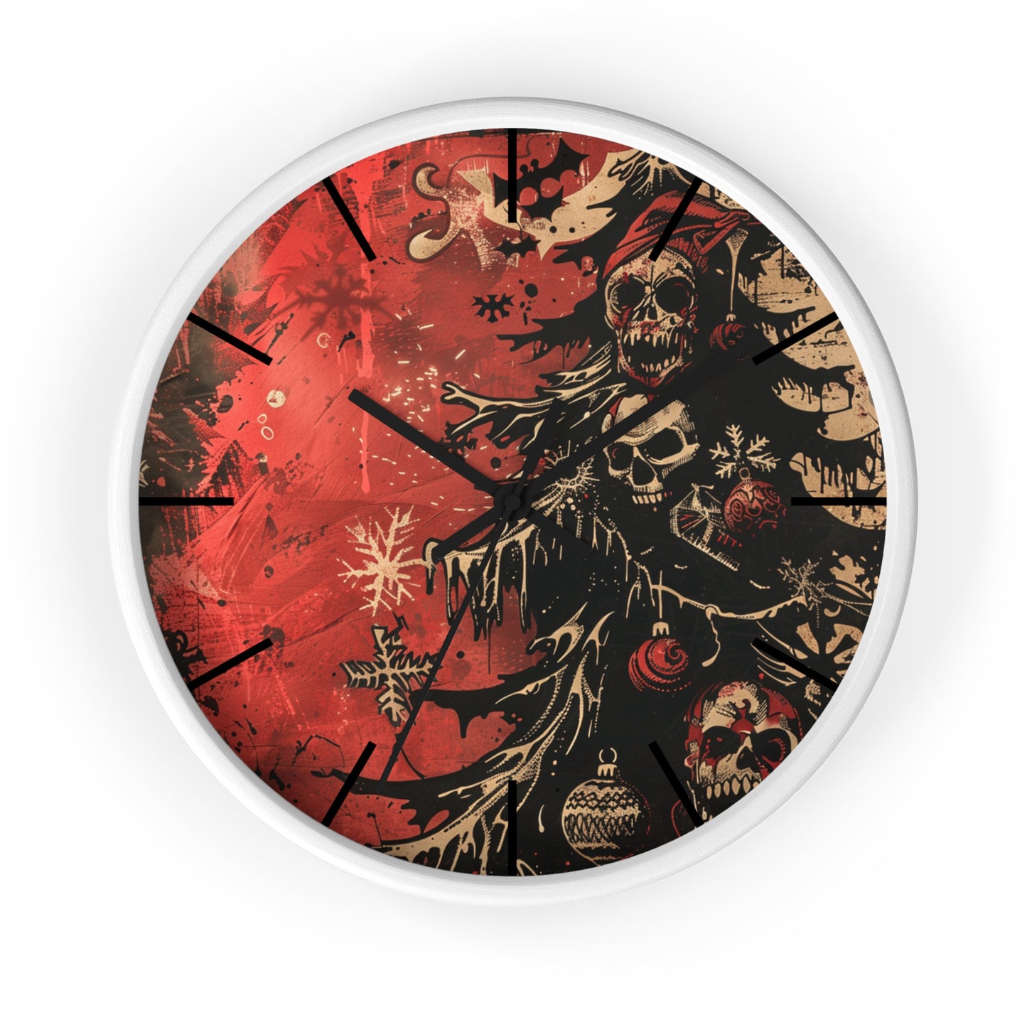 Black & Red Christmas Gothic Wall Clock | Unique Holiday Decor | Battery Operated | Dark Spooky Aesthetic | Perfect Gift for Gothic Lovers