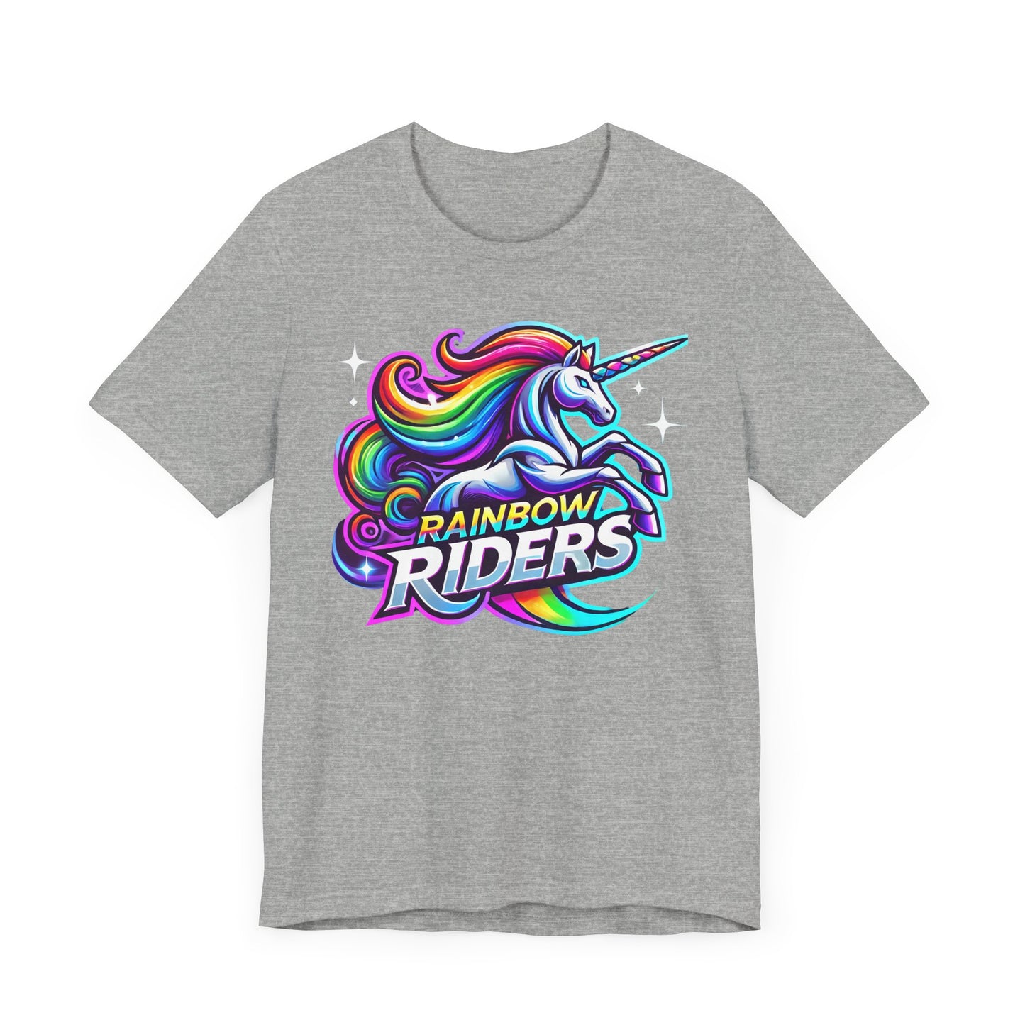 Rainbow Riders Unicorn Shirt | Vibrant Fantasy Design | Unique Gift for Gamers Unicorn Lovers Esports Jersey Style Graphic Tee Unicorn Lover