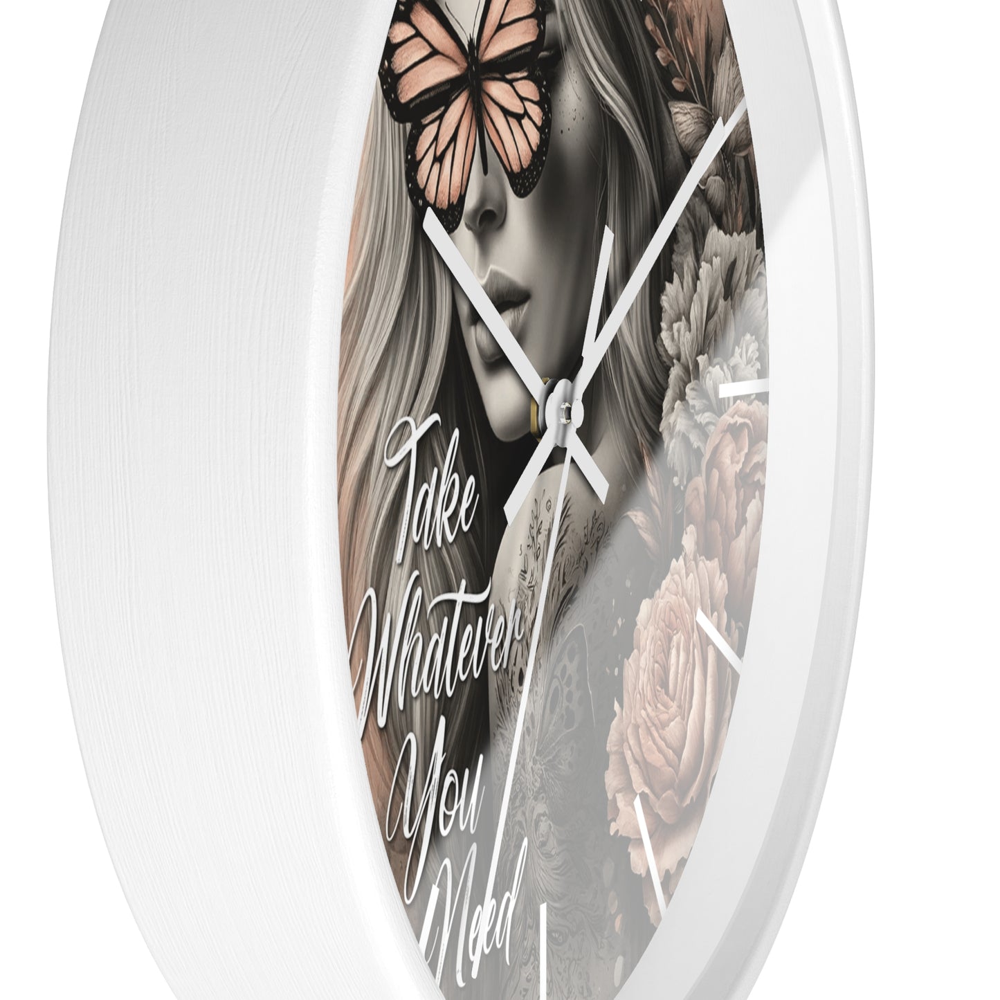 Take What You Need Wall Clock | Uplifting Affirmation Art | Battery Operated | Beautiful Woman with Flowers | Inspiring Dark Aesthetic Decor