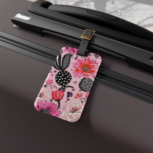 Chic Cactus and Flower Luggage Tag Artistic Floral Desert Design Travel Accessory Stylish Boho Aesthetic Baggage ID Great Gift Flower Lovers