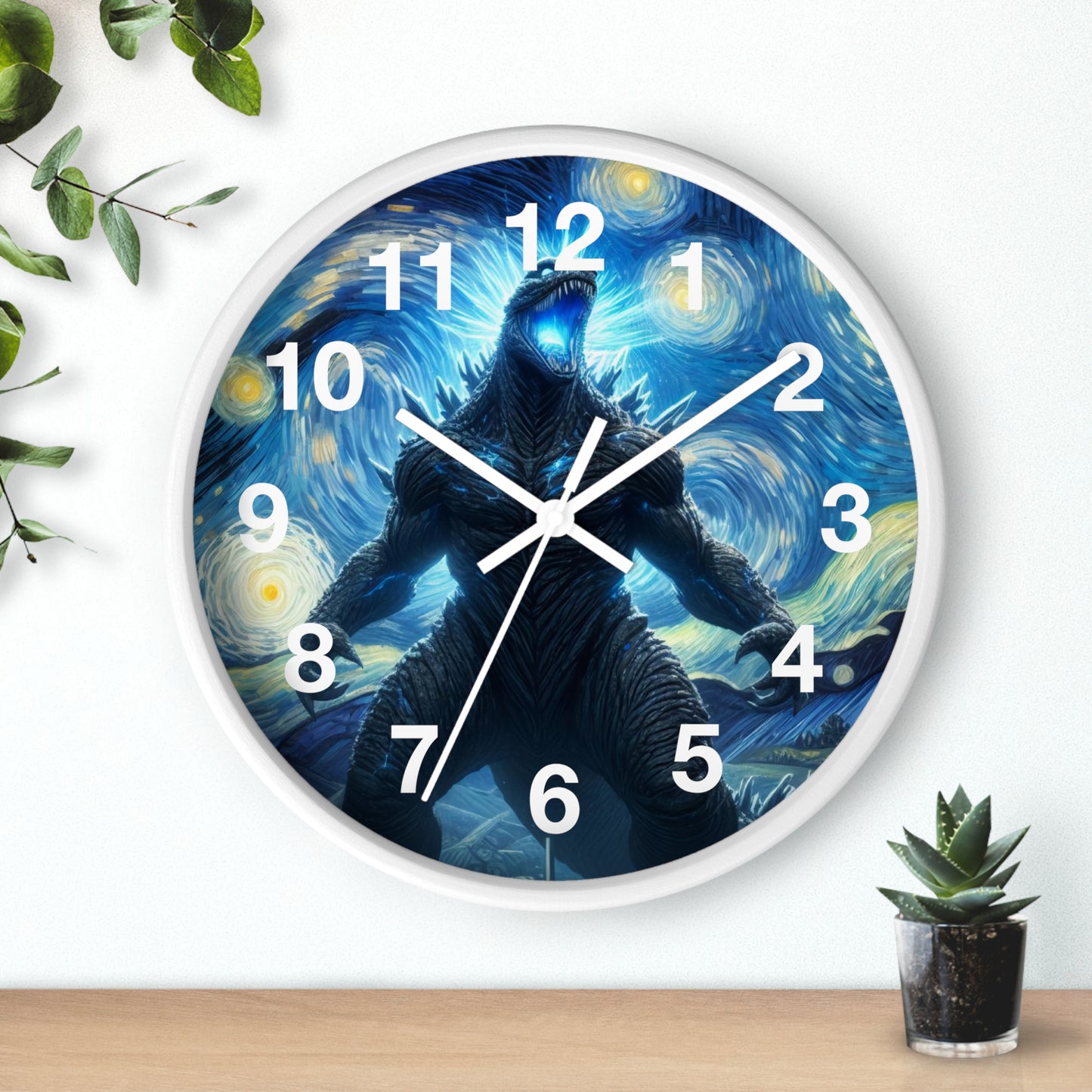 Giant Dinosaur Lizard Night Sky Wall Clock | Battery Operated | Kaiju-Inspired Starry Night Art Perfect Gift Dinosaur Anime-Style Wall Decor