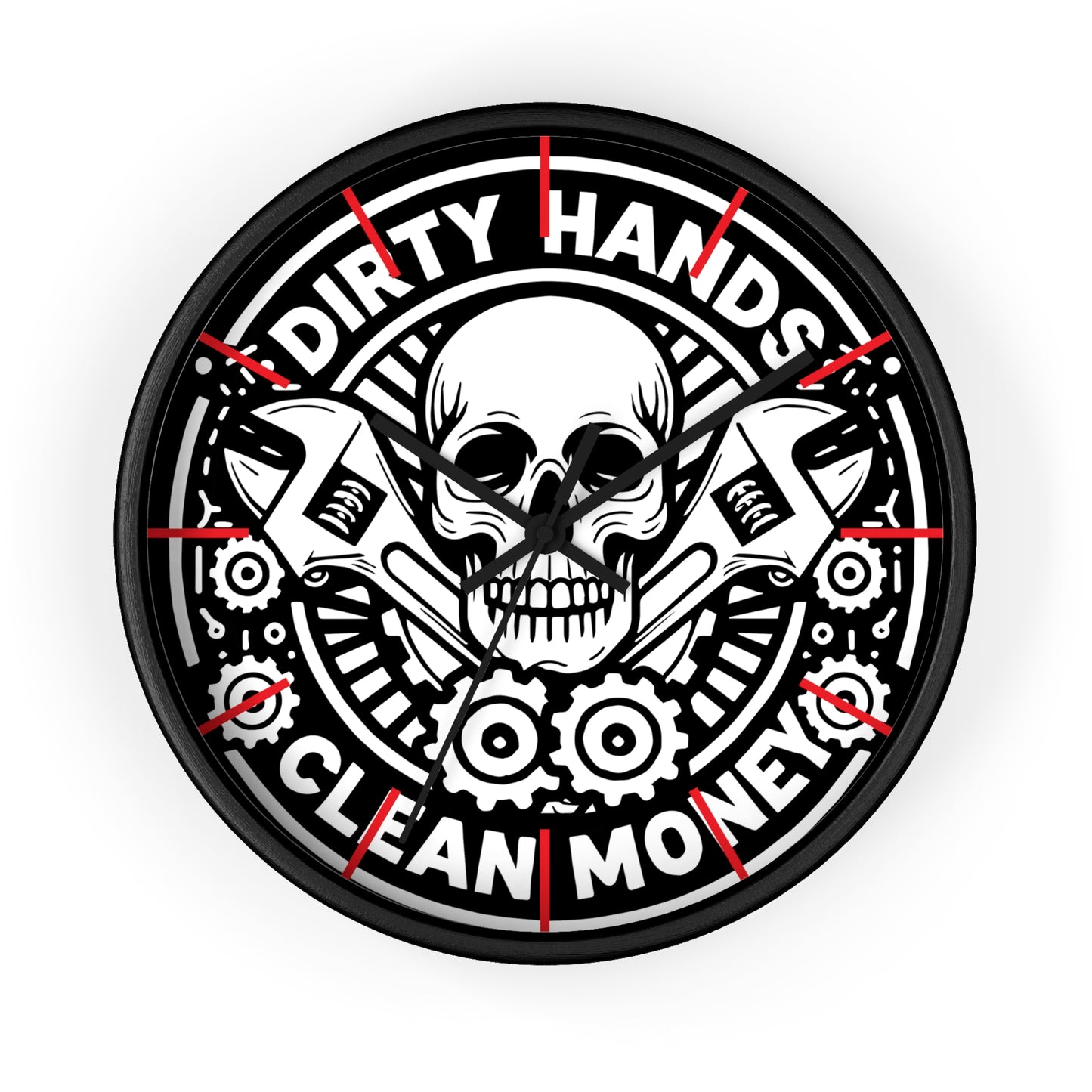 Dirty Hands Clean Money Wall Clock | Blue Collar Mechanic Design | Battery Operated | Unique Man Cave and Garage Decor Car Guy GIft