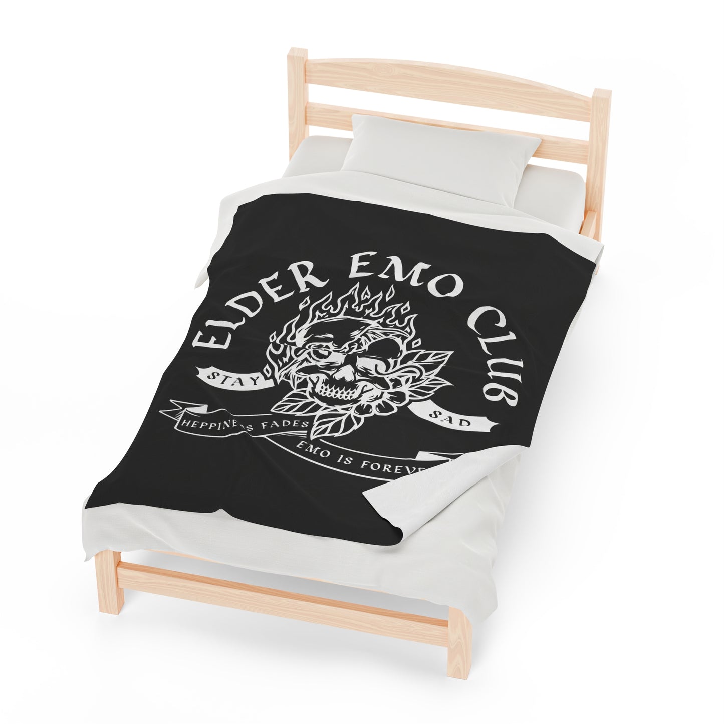 Elder Emo Club Velveteen Plush Throw Blanket | Happiness Fades Emo Forever Blanket Stay Sad Cozy Alternative Decor Emo Style Nostalgic Gift