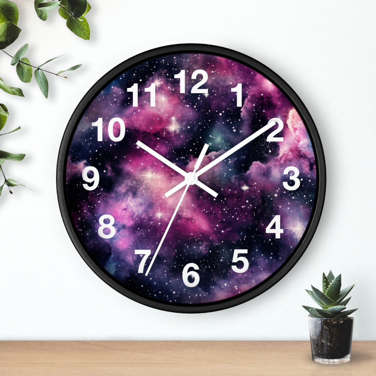 Pink Black Galaxy Wall Clock | Trippy Space Rave Decor | Battery Operated Unique Teen Girl Room Decoration Space Enthusiasts Rave Lovers