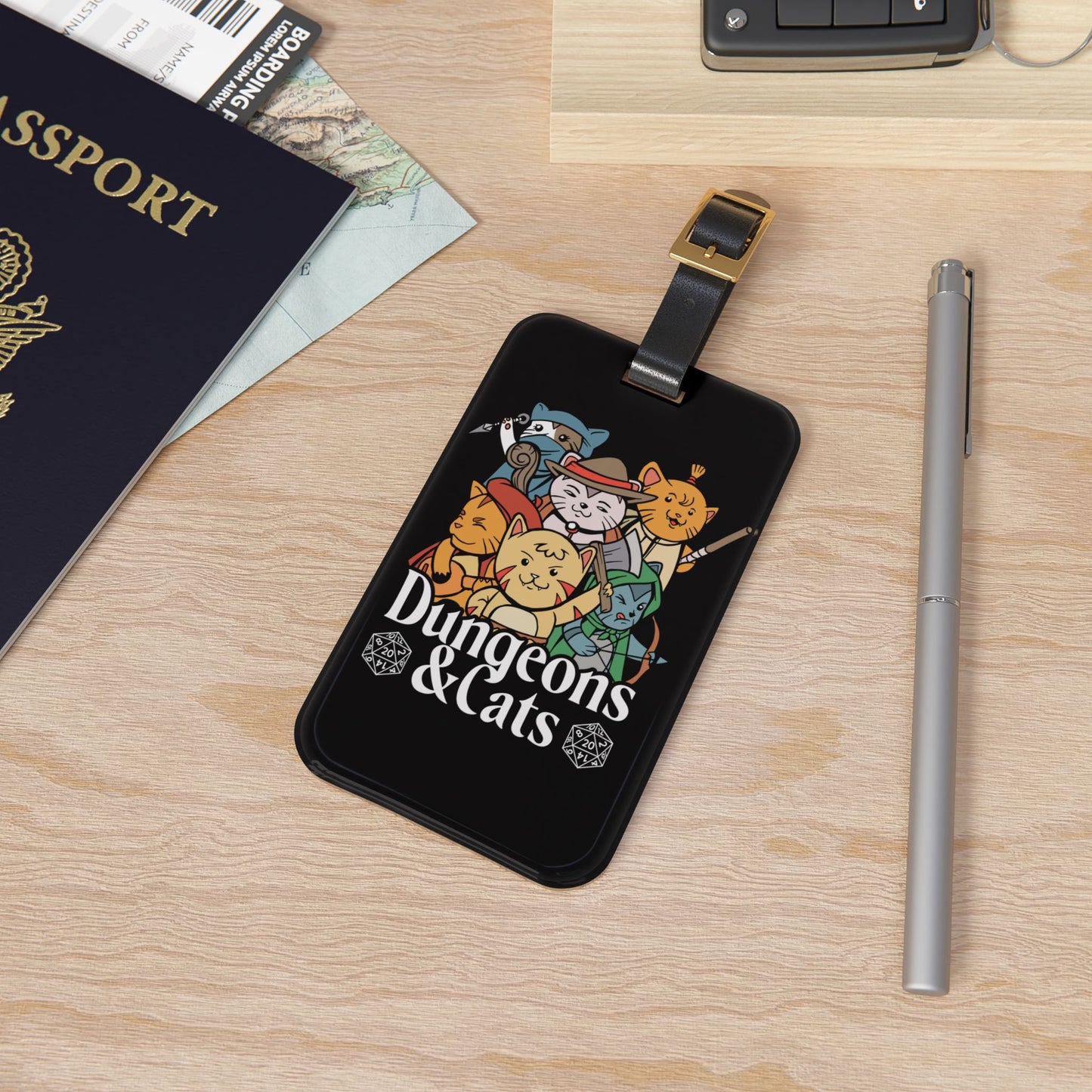 Dungeons and Cats Luggage Tag | Funny Cat Lover Baggage ID | Nerdy Parody Travel Accessory | Fantasy Roleplaying Gift for Feline Fans