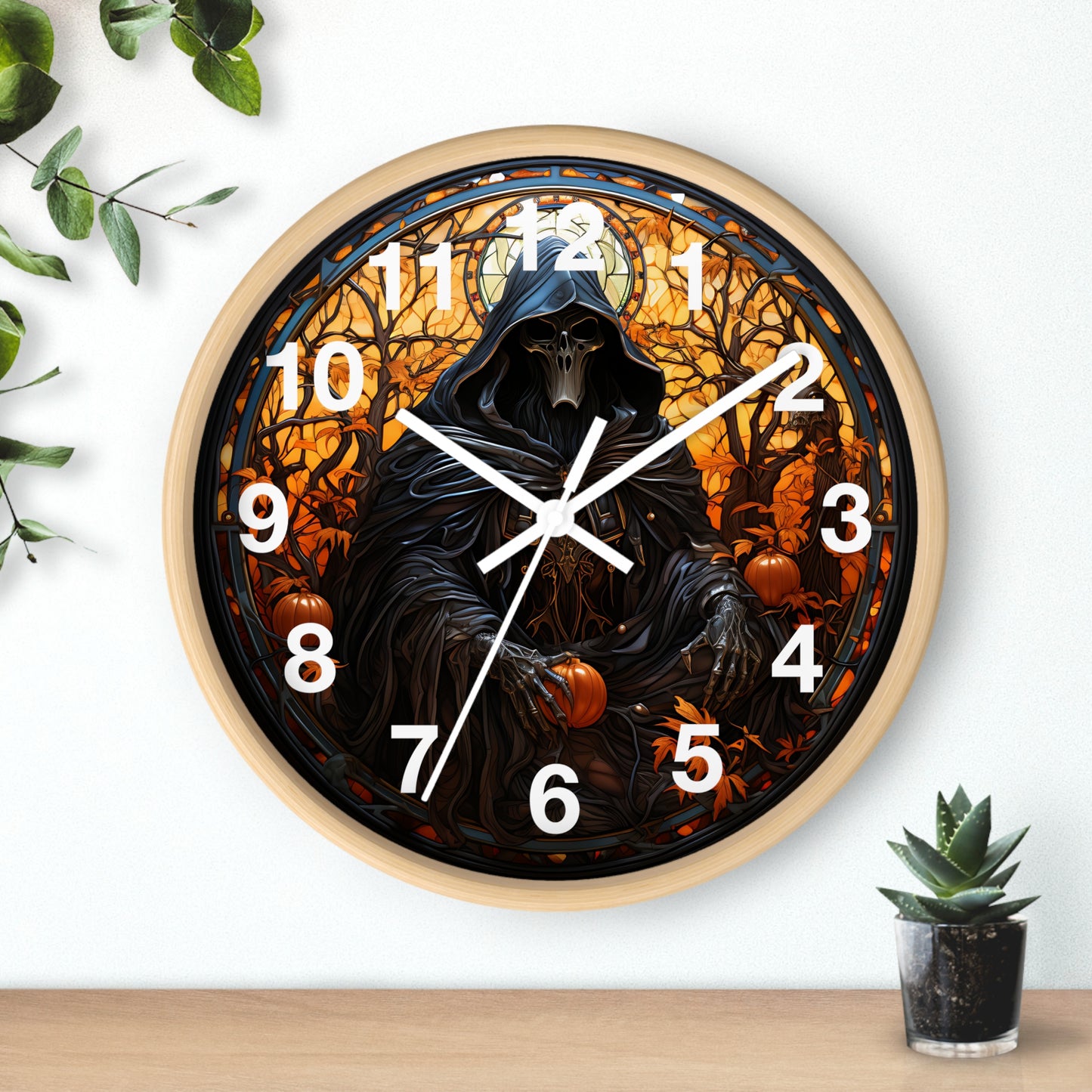 Stained Glass Halloween Death Eater Wall Clock | Gothic Dark Aesthetic Decor | Battery Operated Unique Spooky Accent Gothic Horror Fans Gift