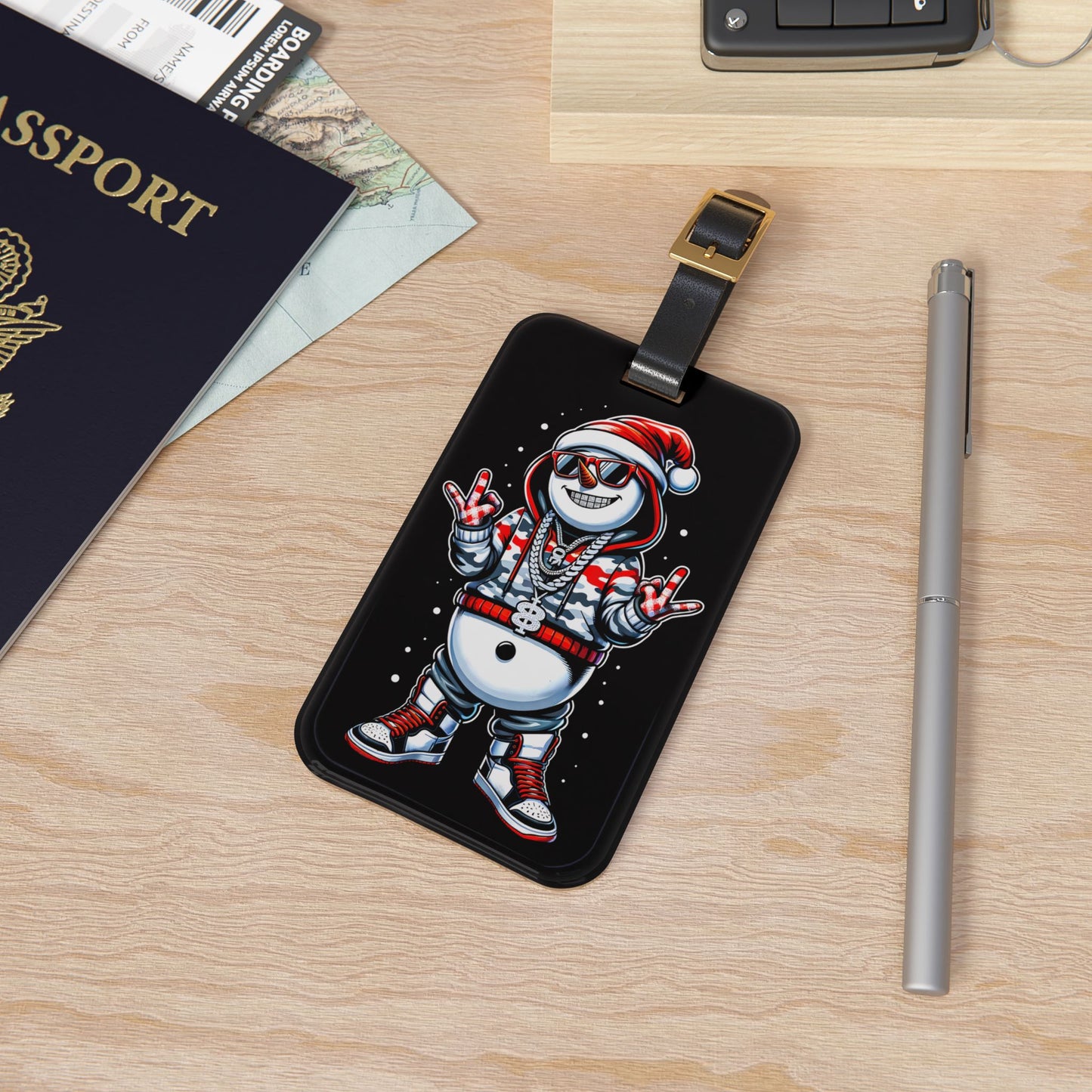 Cold Snowman Christmas Gangster Luggage Tag | Urban Style Travel Baggage ID | Hip Hop Snowman Holiday Accessory Christmas GIft Hood Life