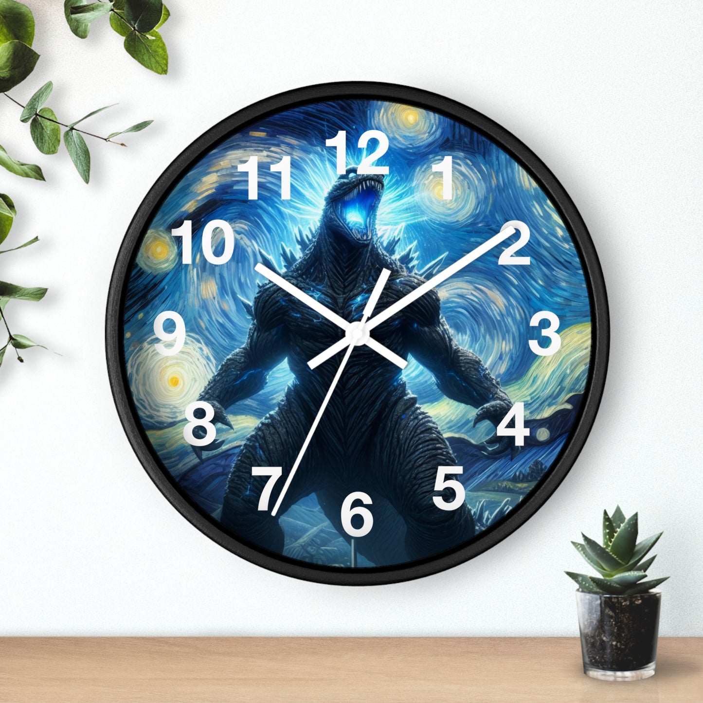 Giant Dinosaur Lizard Night Sky Wall Clock | Battery Operated | Kaiju-Inspired Starry Night Art Perfect Gift Dinosaur Anime-Style Wall Decor