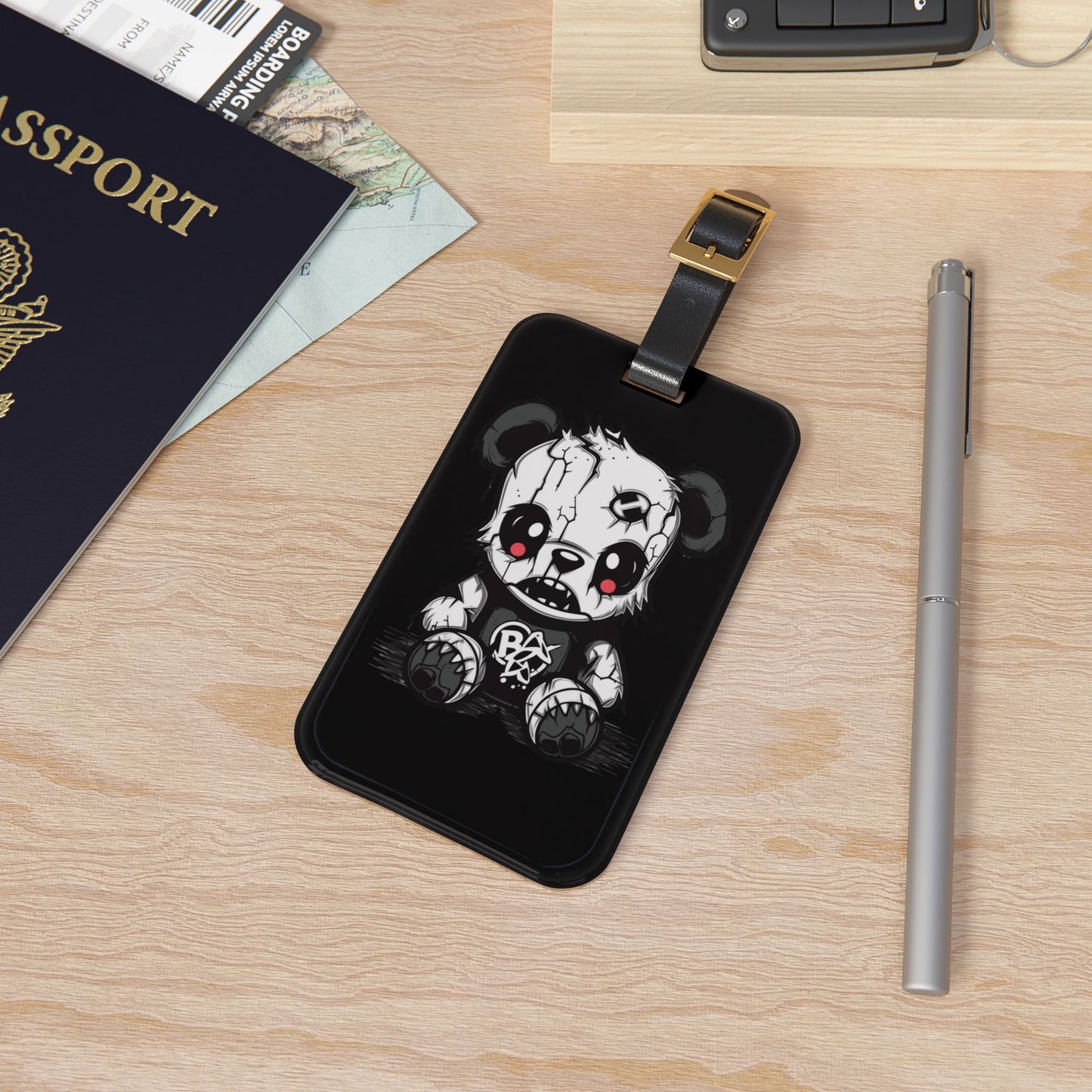 Emo Punk Black White Death Bear Luggage Tag | Edgy Gothic Travel Accessory | Baggage ID Alternative Fashion Lovers | Perfect Elder Emo Style