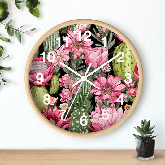 Vibrant Desert Cactus with Pink Flowers Wall Clock Battery Operated Watercolor Style Boho Decor Great Gift Cactus Lovers Nature Enthusiasts