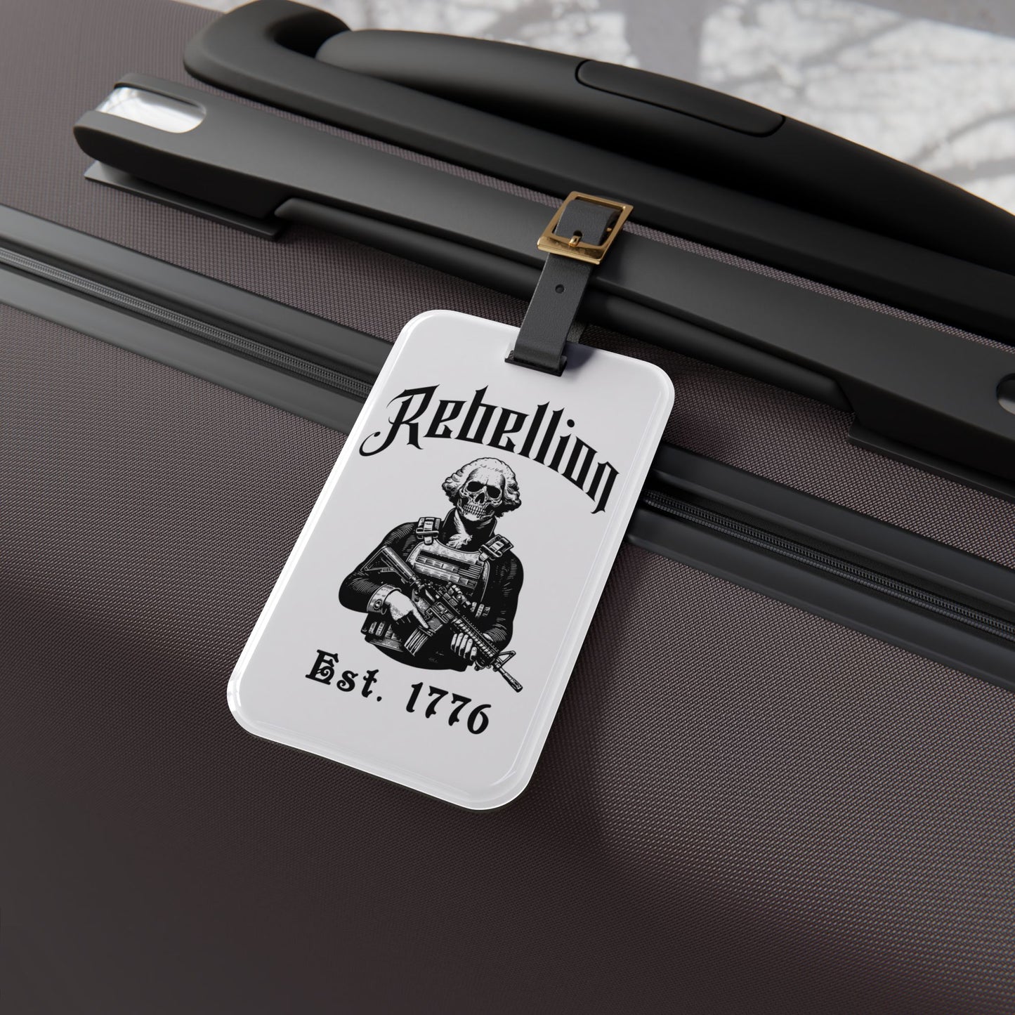 Rebellious Skeleton Founding Father Luggage Tag Patriotic USA Baggage ID Dark Aesthetic Founding Father Travel Accessory American Pride Gift