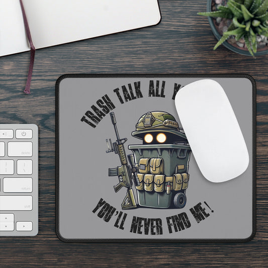 Tactical Trash Can Soldier Non Slip Mouse Pad | Funny Military Garbage Bin Design | Unique Cartoon Prop Hunt Gift | Armed Trash Bin Graphic