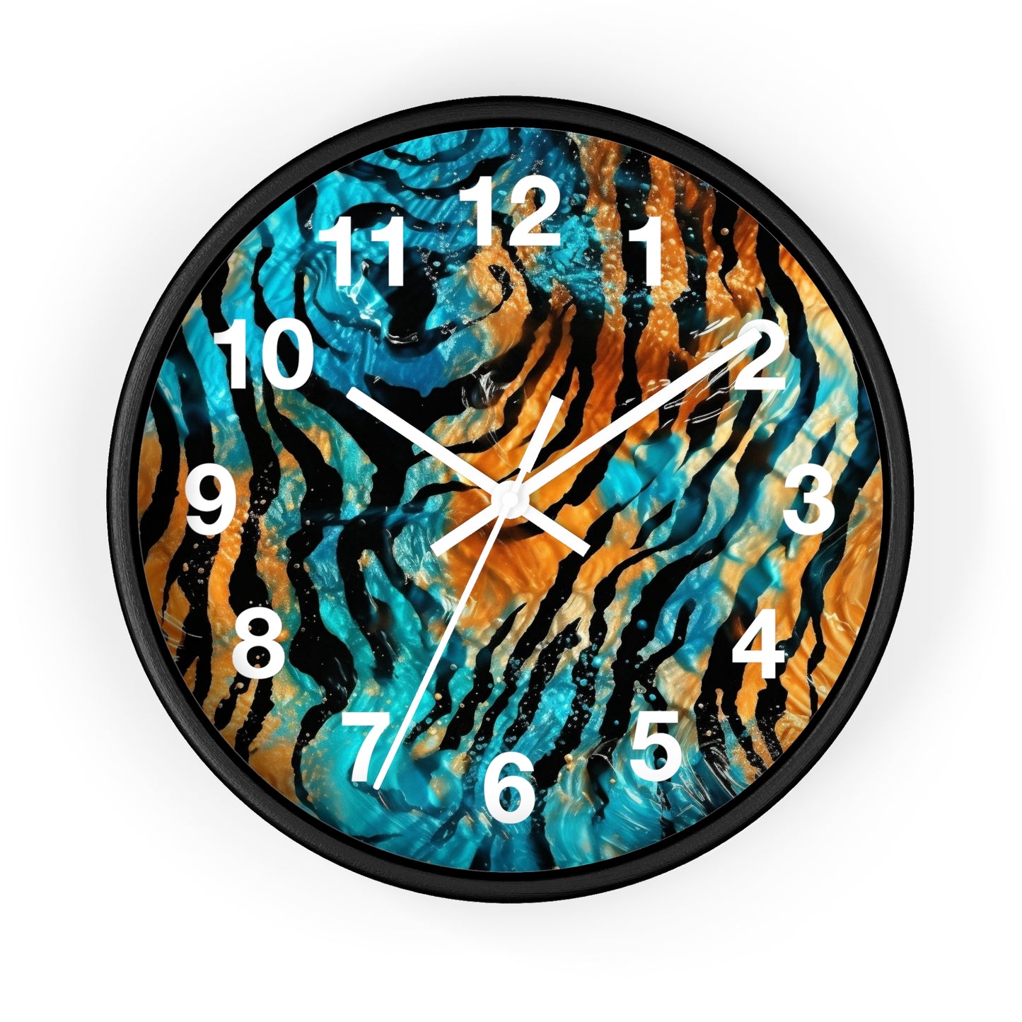 Blue and Orange Tiger Print Wall Clock | Trippy Animal Art | Battery Operated | Unique Teen Room Decor | Perfect Gift for Animal Lovers