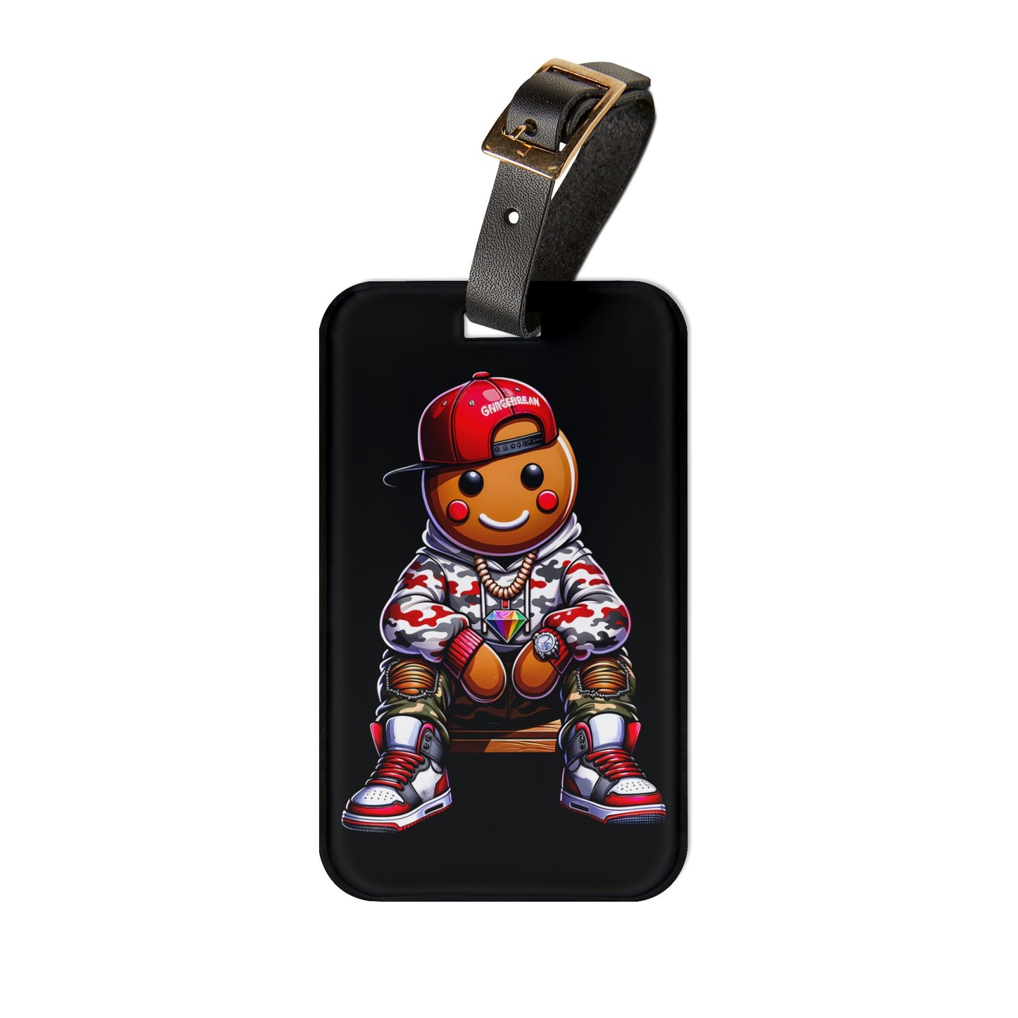 Gingerbread Man Gangster Luggage Tag | Urban Style Streetwear Gingerbread Hip Hop Christmas Baggage ID | Festive Travel Gingerbread Lovers