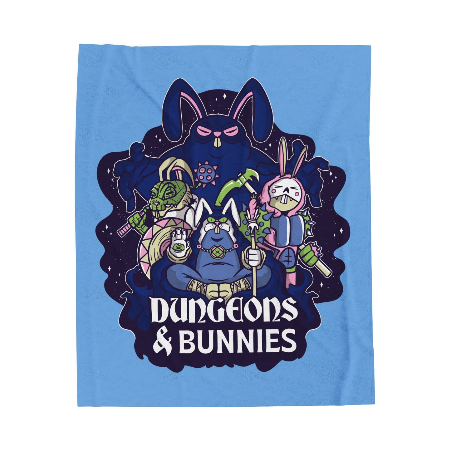 Dungeons and Bunnies Velveteen Plush Throw Blanket | Funny Bunny Lover Gift | Nerdy Parody Blanket | Fantasy Roleplaying Cozy Rabbit Decor