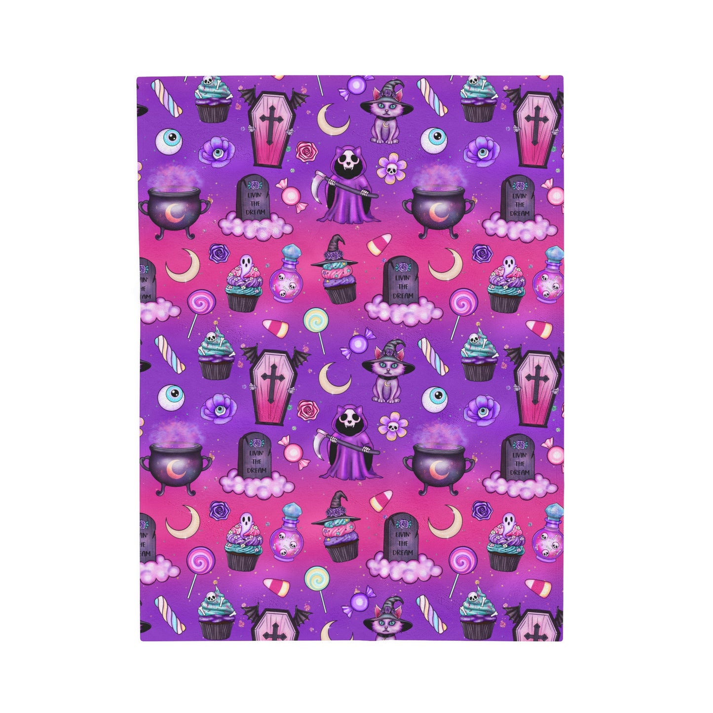 Pink Purple Pastel Goth Velveteen Plush Throw Blanket Kawaii Gothic Style Blanket Cozy Warm Decor Cute Spooky Vibes Gift Alternative Lovers