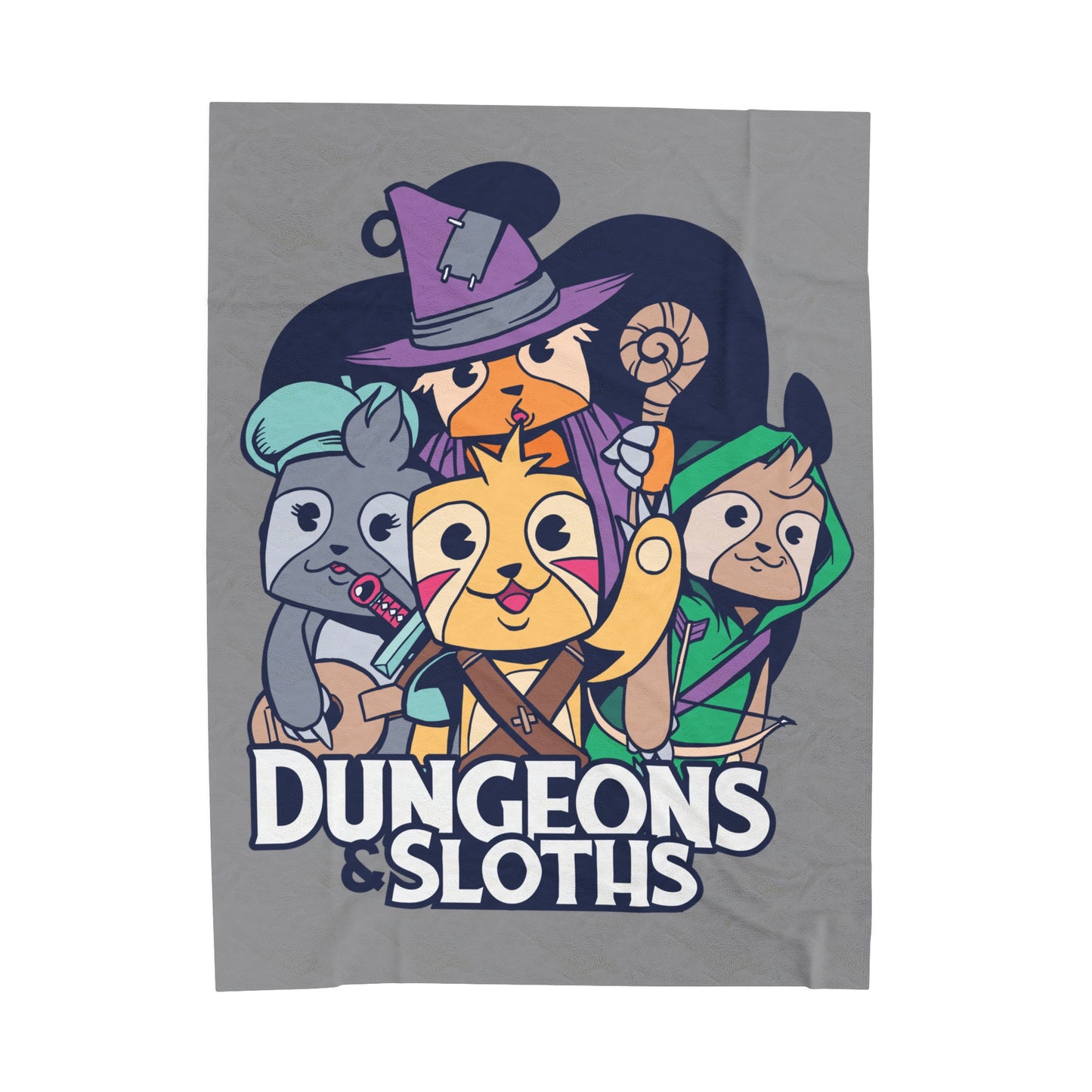 Dungeons and Sloths Velveteen Plush Throw Blanket | Funny Sloth Lover Gift | Nerdy Parody Blanket | Fantasy Roleplaying Cozy Lazy Decor