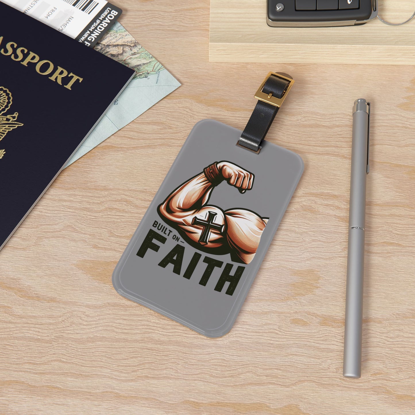 Built on Faith Jesus Luggage Tag | Christian Gym Baggage ID | Faith-Based Fitness Travel Accessory | Inspirational Workout Motivation Gift