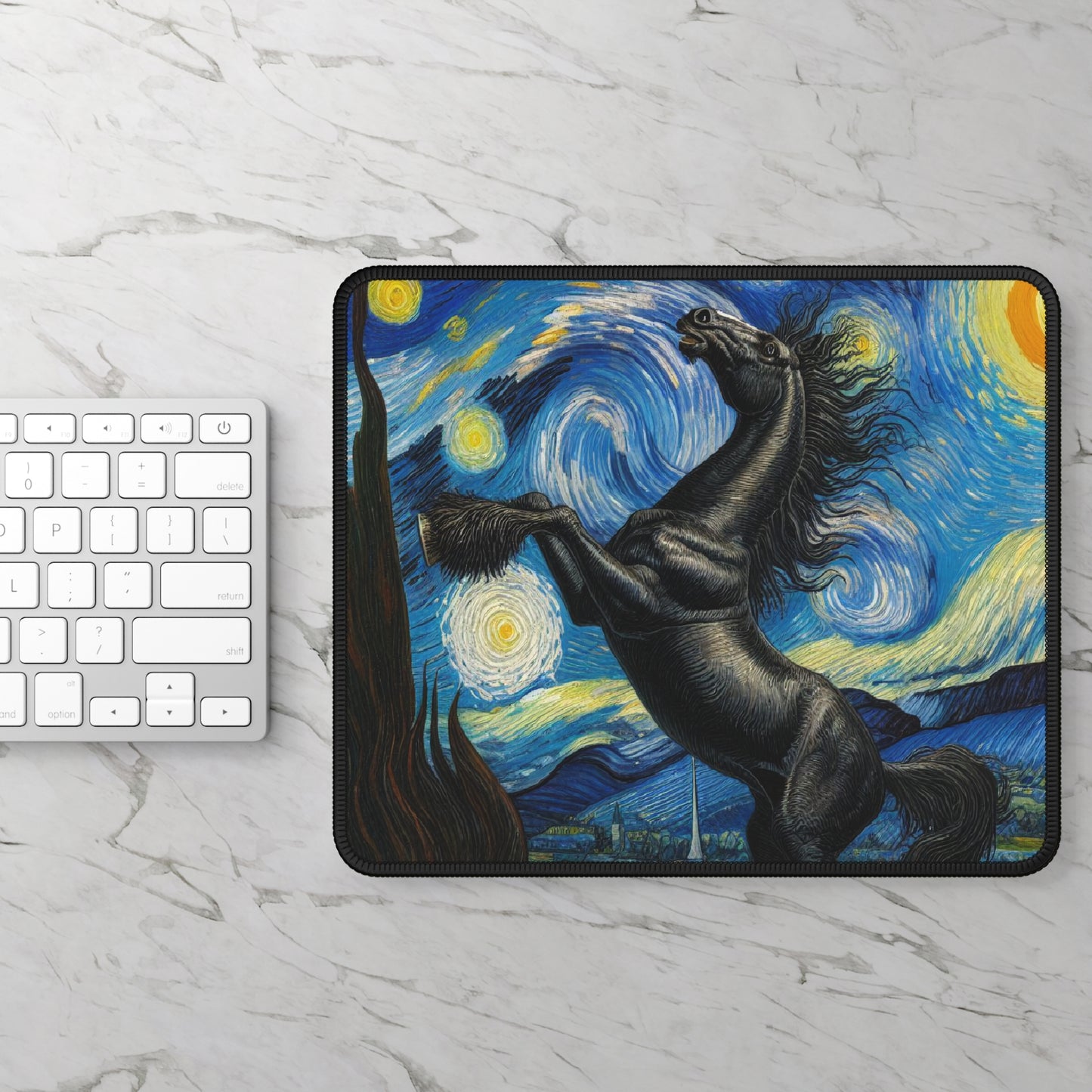 Majestic Black Horse Night Sky Non-Slip Mouse Pad | Starry Night-Inspired Art | Elegant Horse Gift for Equestrian Lovers Horse Desk Mat