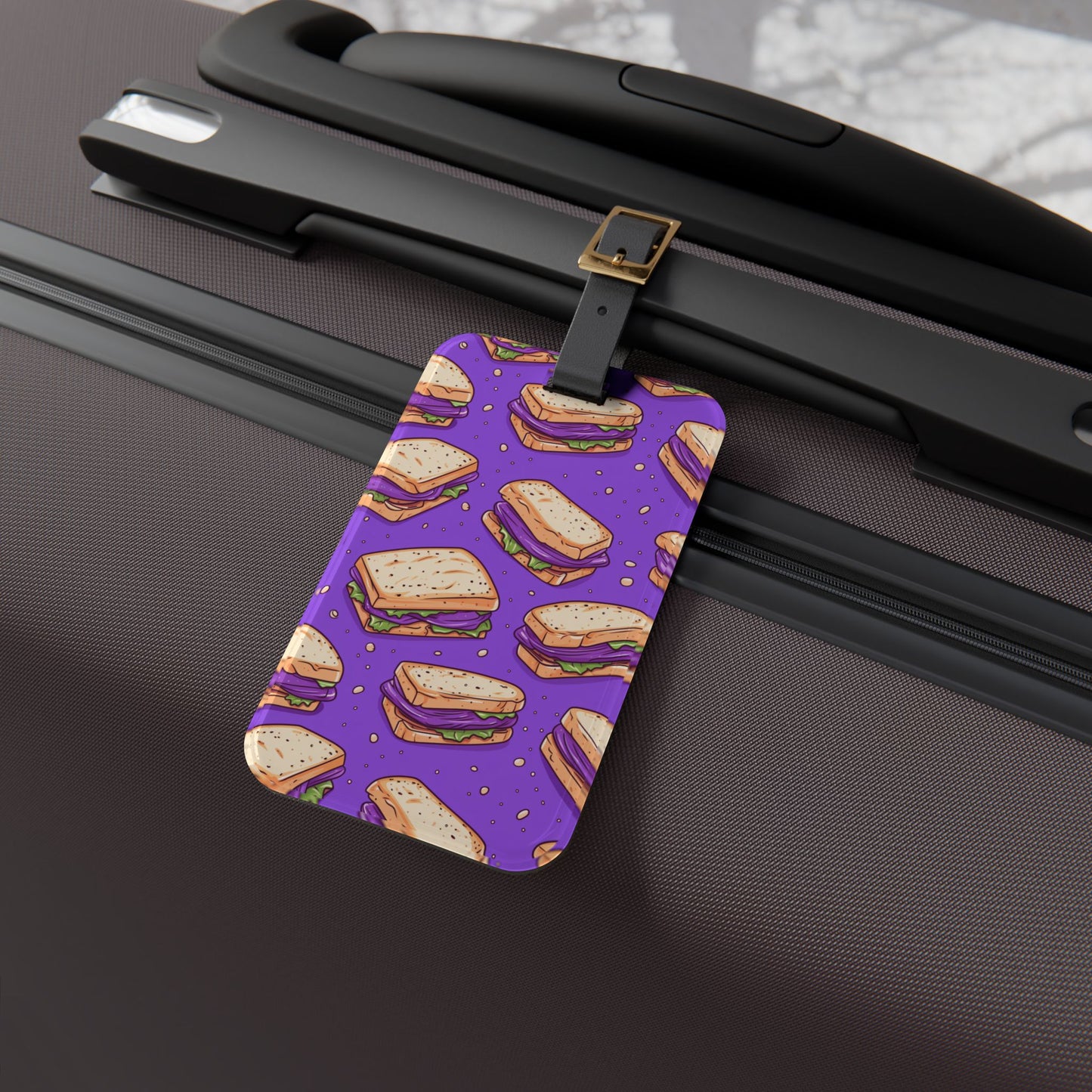 Yummy Sandwiches Purple Luggage Tag | Vibrant Food Lovers Travel Accessory | Funny Baggage ID for Delicious Fun Sammies | Foodie Gift