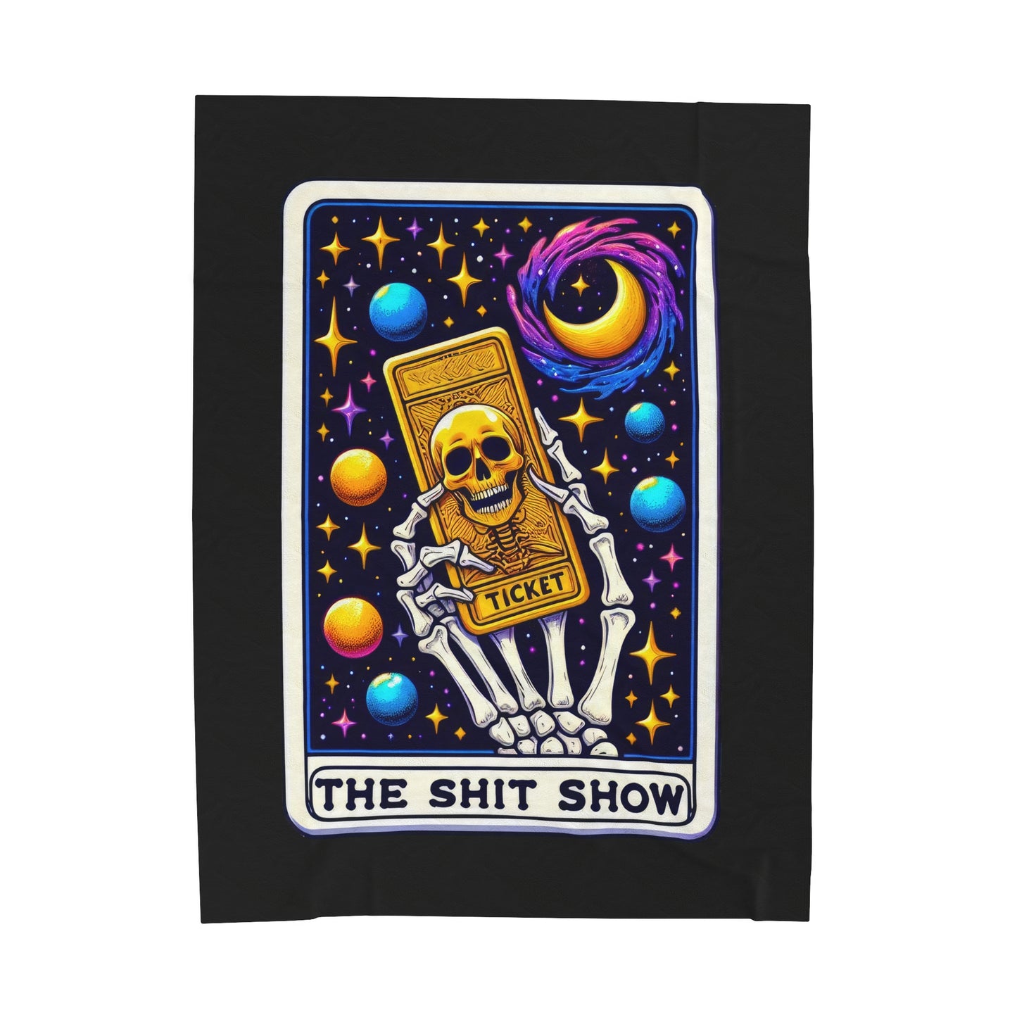 Shit Show Tarot Card Velveteen Plush Throw Blanket | Funny Gag Gift | Sarcastic Skeleton Blanket | Tarot-Inspired Cozy Warm Throw Life Chaos