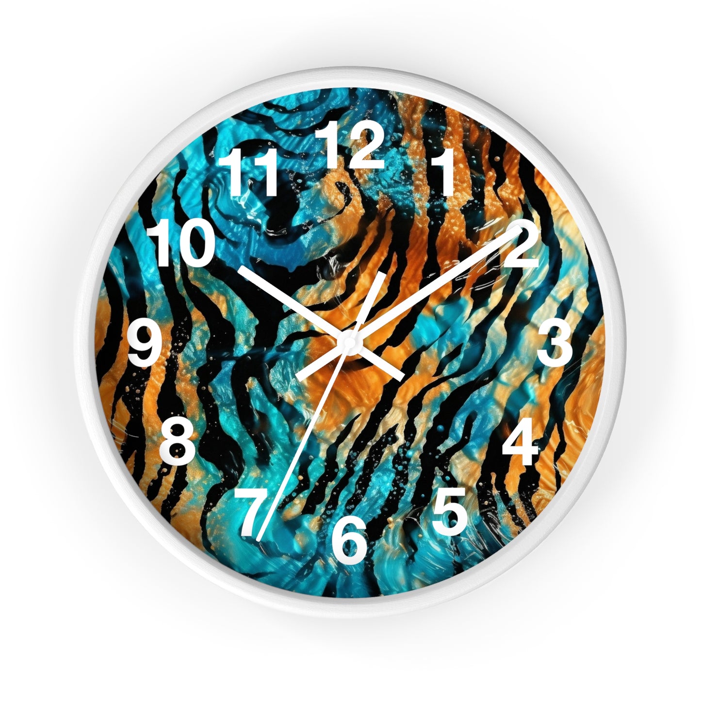 Blue and Orange Tiger Print Wall Clock | Trippy Animal Art | Battery Operated | Unique Teen Room Decor | Perfect Gift for Animal Lovers