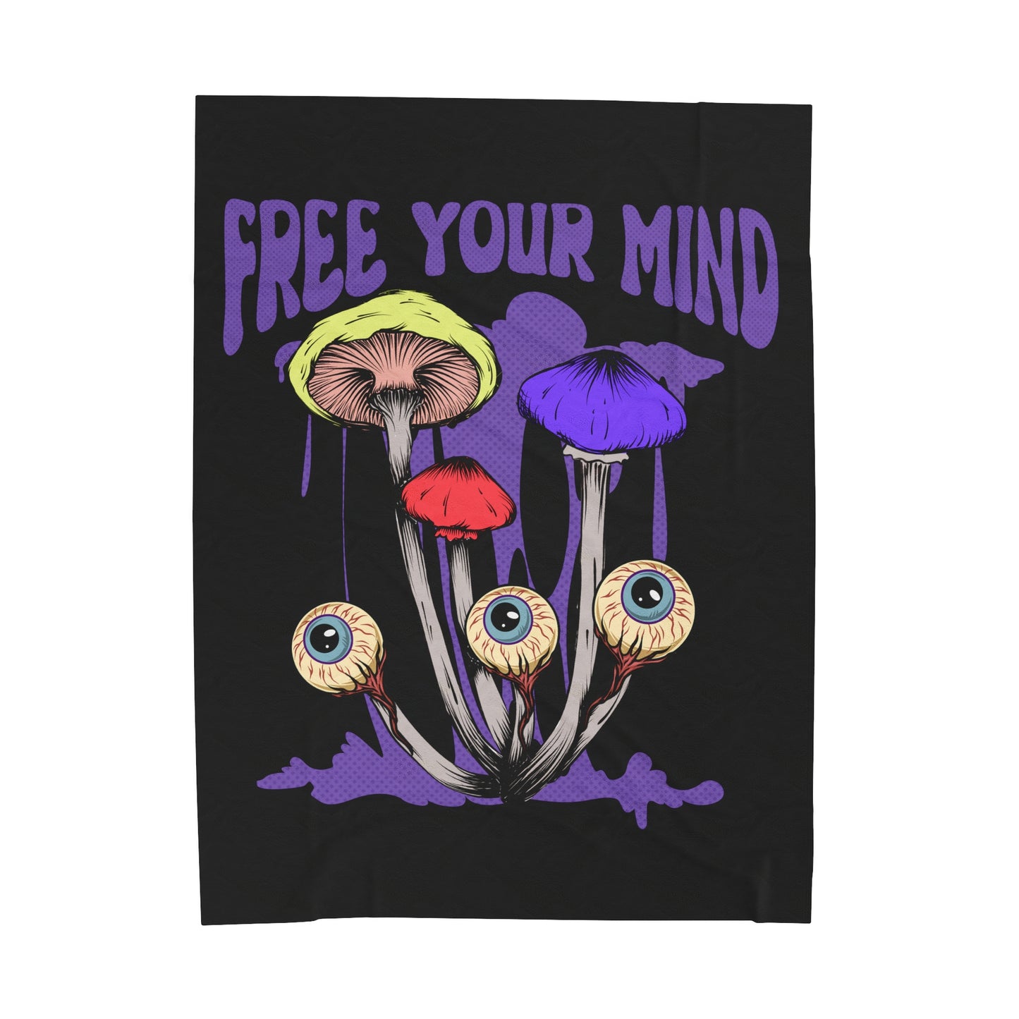 Free Your Mind Mushroom Velveteen Plush Throw Blanket Trippy Psychedelic Shroom Festival Rave Blanket | Cozy Gift Hippie Mushroom Lover