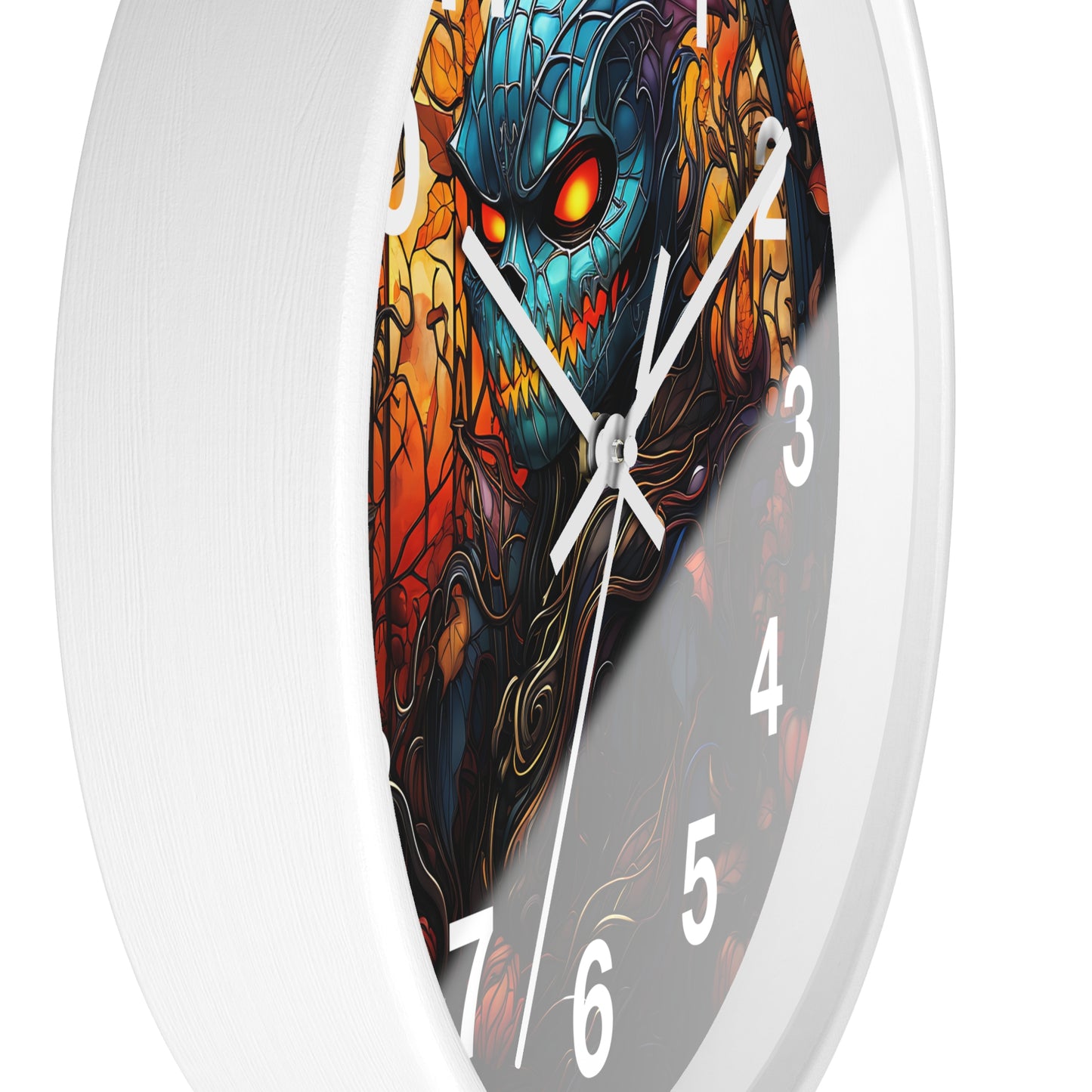 Scary Blue Gremlin Style Monster Stained Glass Wall Clock | Halloween Spooky Decor | Battery Operated Witch Monster Accent Horror Fans Gift