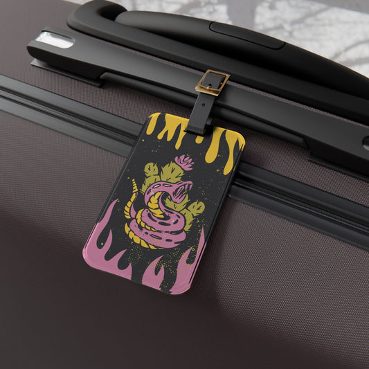 Snake in Flames Luggage Tag | Tattoo Art Style | Bold and Edgy Design | Unique Travel Accessory for Tattoo Lovers Cool Traveling Tattoo Art