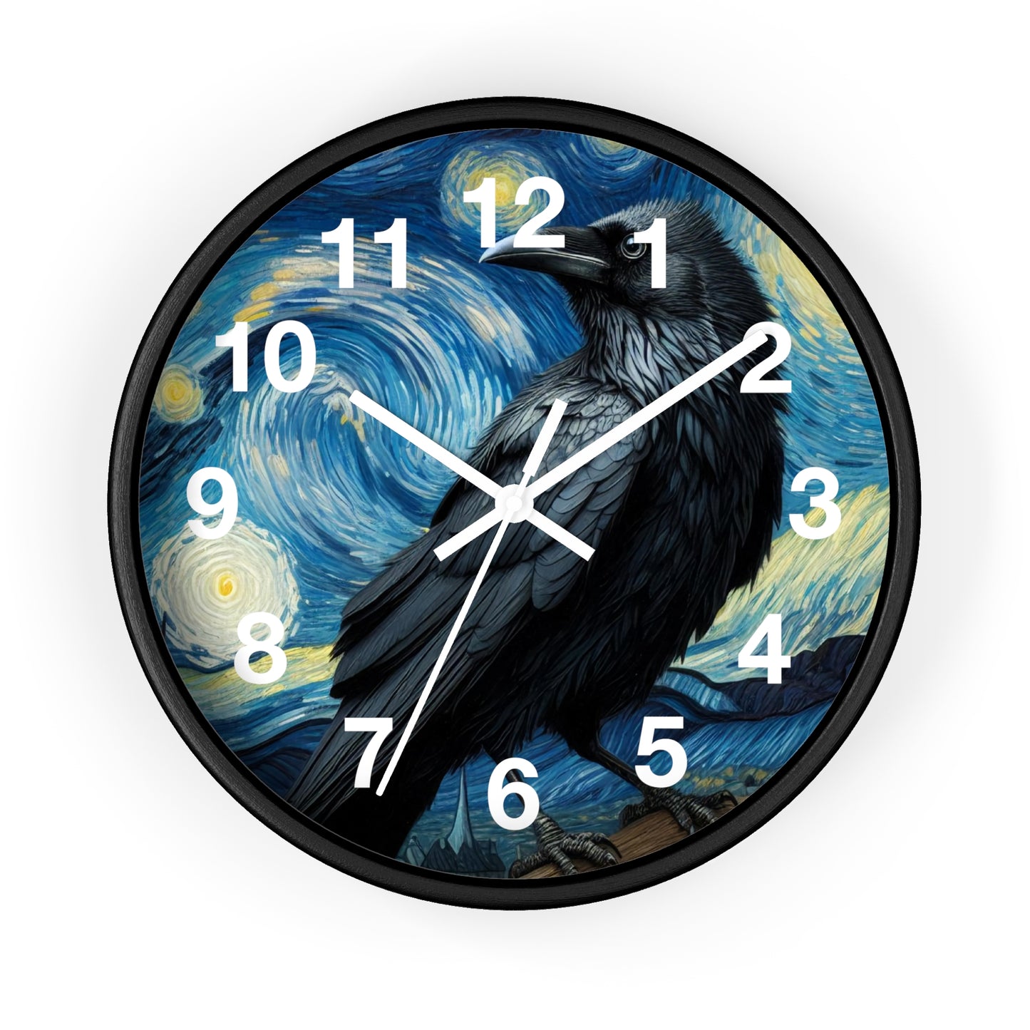 Black Raven Night Sky Wall Clock | Battery Operated | Starry Night-Inspired Art | Perfect Gothic Gift for Raven Lovers | Witchy Wall Decor