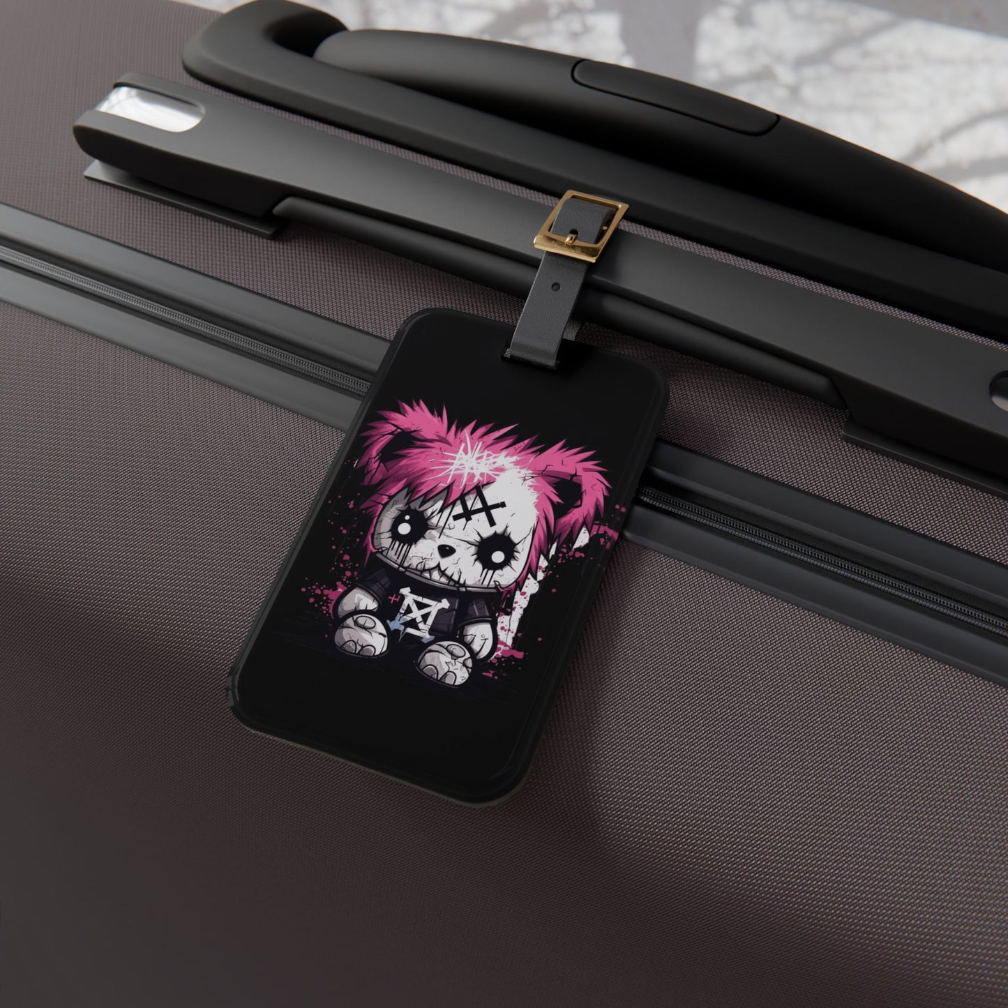 Emo Pink Hair Punk Scene Bear Luggage Tag Edgy Alternative Travel Accessory Goth Bear Baggage ID Perfect Punk Fashion Enthusiasts Elder Emos