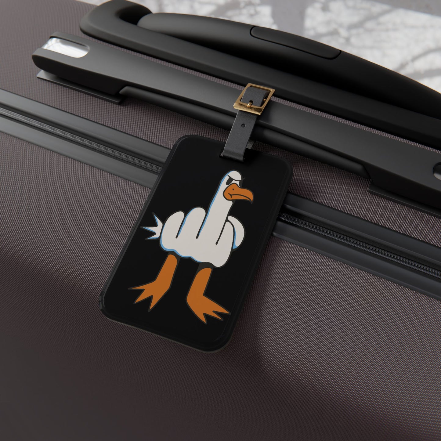 Sassy Seagull Middle Finger Luggage Tag | Funny Bird Gesture Travel Accessory | Sarcastic Beach Baggage ID | Attitude Gift for Bird Lovers