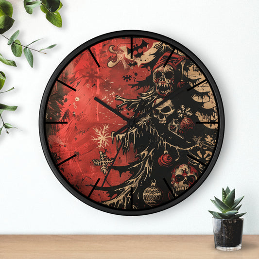 Black & Red Christmas Gothic Wall Clock | Unique Holiday Decor | Battery Operated | Dark Spooky Aesthetic | Perfect Gift for Gothic Lovers