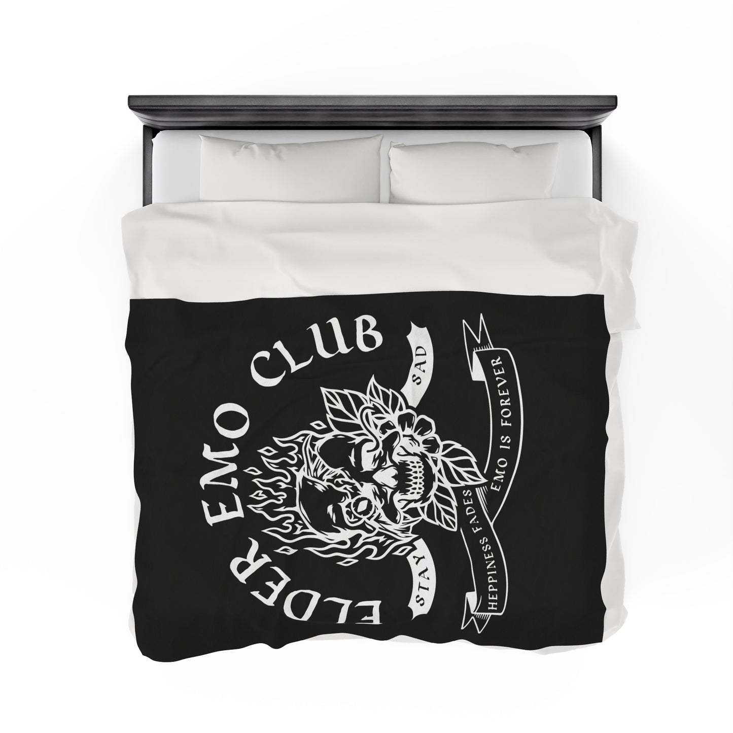 Elder Emo Club Velveteen Plush Throw Blanket | Happiness Fades Emo Forever Blanket Stay Sad Cozy Alternative Decor Emo Style Nostalgic Gift