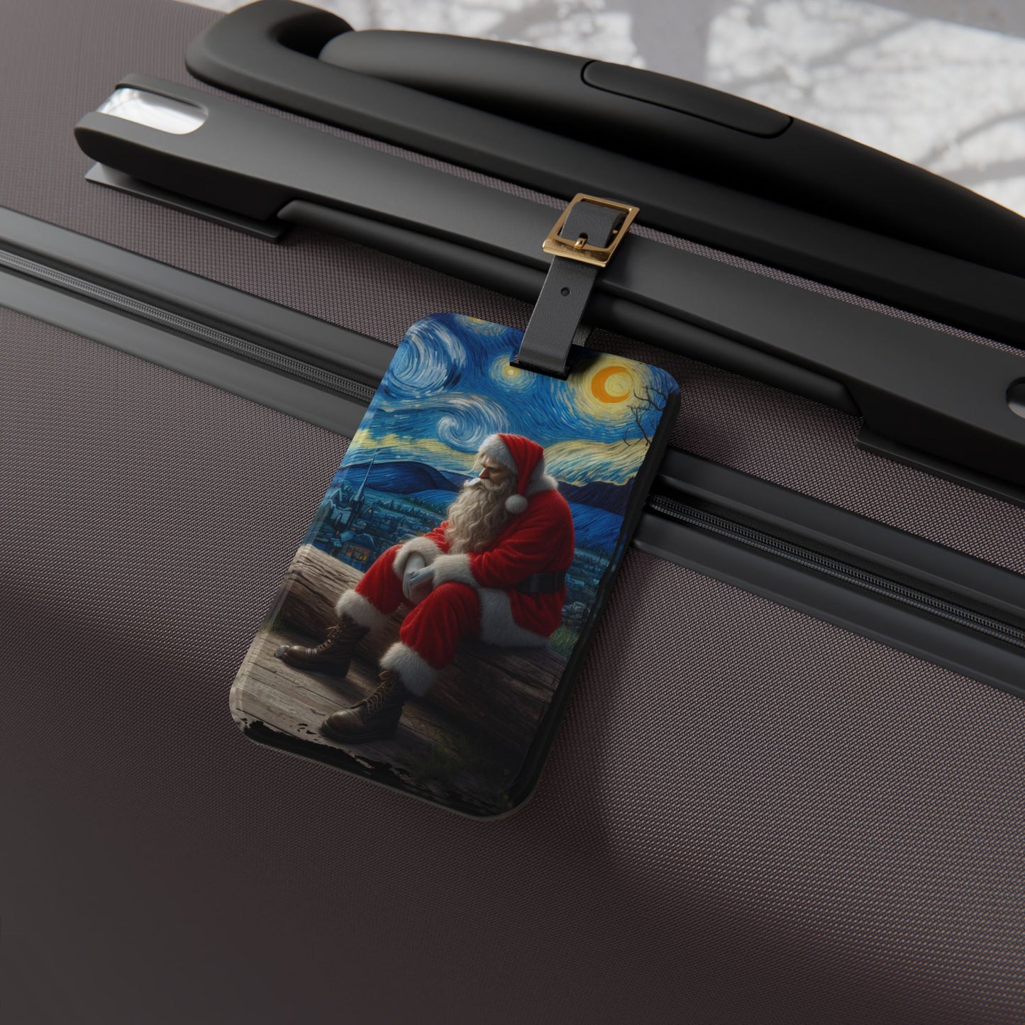 Santa Claus Night Sky Luggage Tag | Starry Night-Inspired Holiday Travel Accessory | Christmas Baggage ID for Santa Lovers | Festive Gift