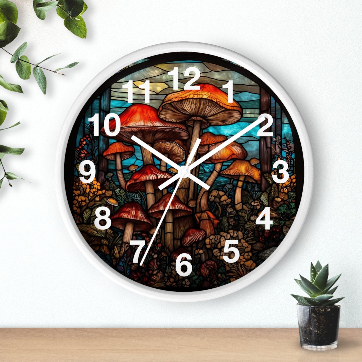 Stained Glass Mushroom Wall Clock | Trippy Rave Shroom Decor | Stain Glass Garden Aesthetic Battery Operated Unique Gift Psychedelic Lovers