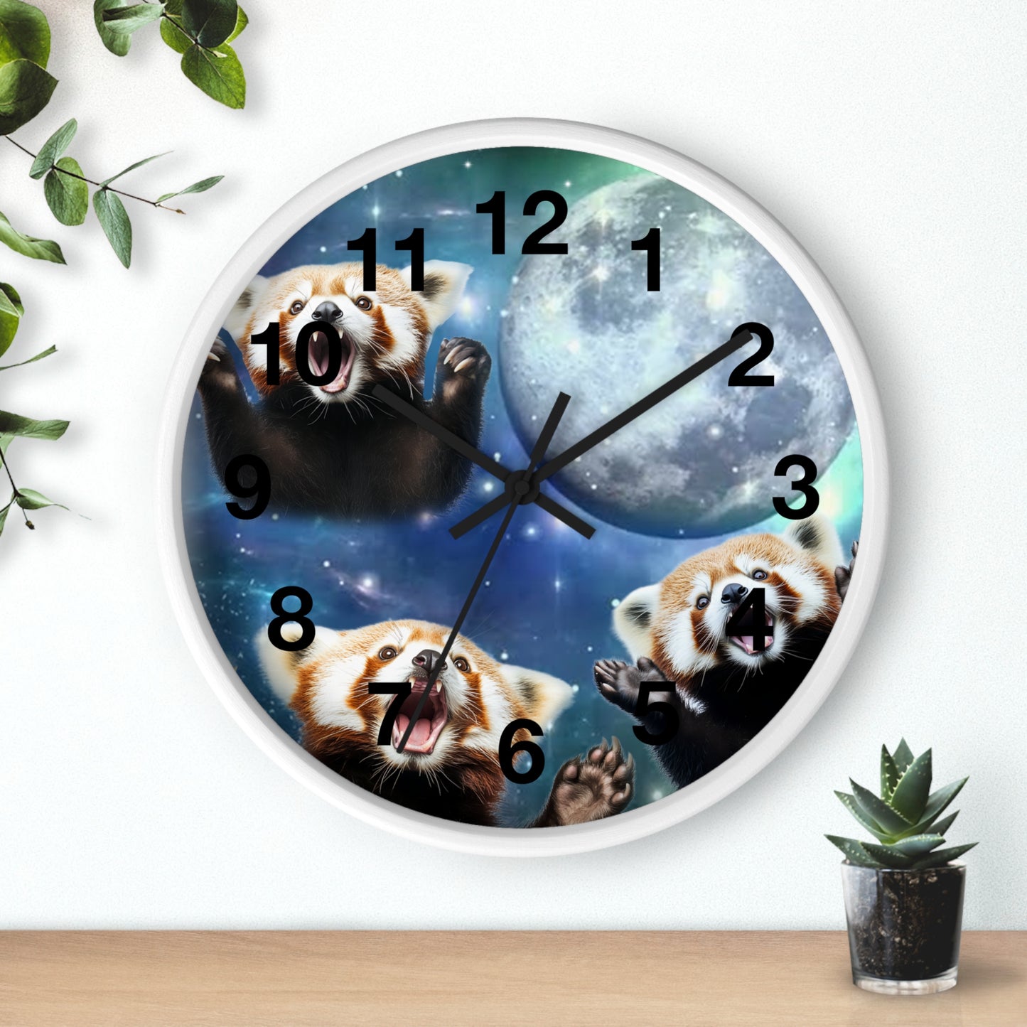 Red Panda Howling at the Moon Wall Clock | Battery Operated | Cute Animal Decor | Perfect Gift for Red Panda Lovers | Whimsical Home Accent