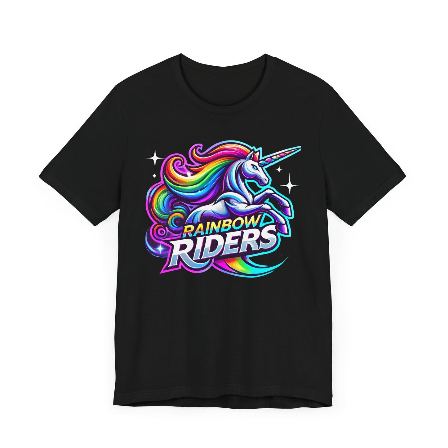 Rainbow Riders Unicorn Shirt | Vibrant Fantasy Design | Unique Gift for Gamers Unicorn Lovers Esports Jersey Style Graphic Tee Unicorn Lover