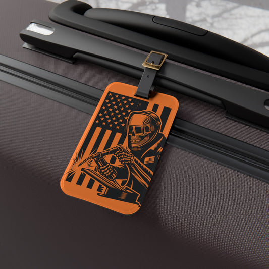 Welder Skeleton American Flag Luggage Tag | Hi-Viz Safety Baggage ID | Blue Collar Travel Accessory | Welding Gift Proud American Welders