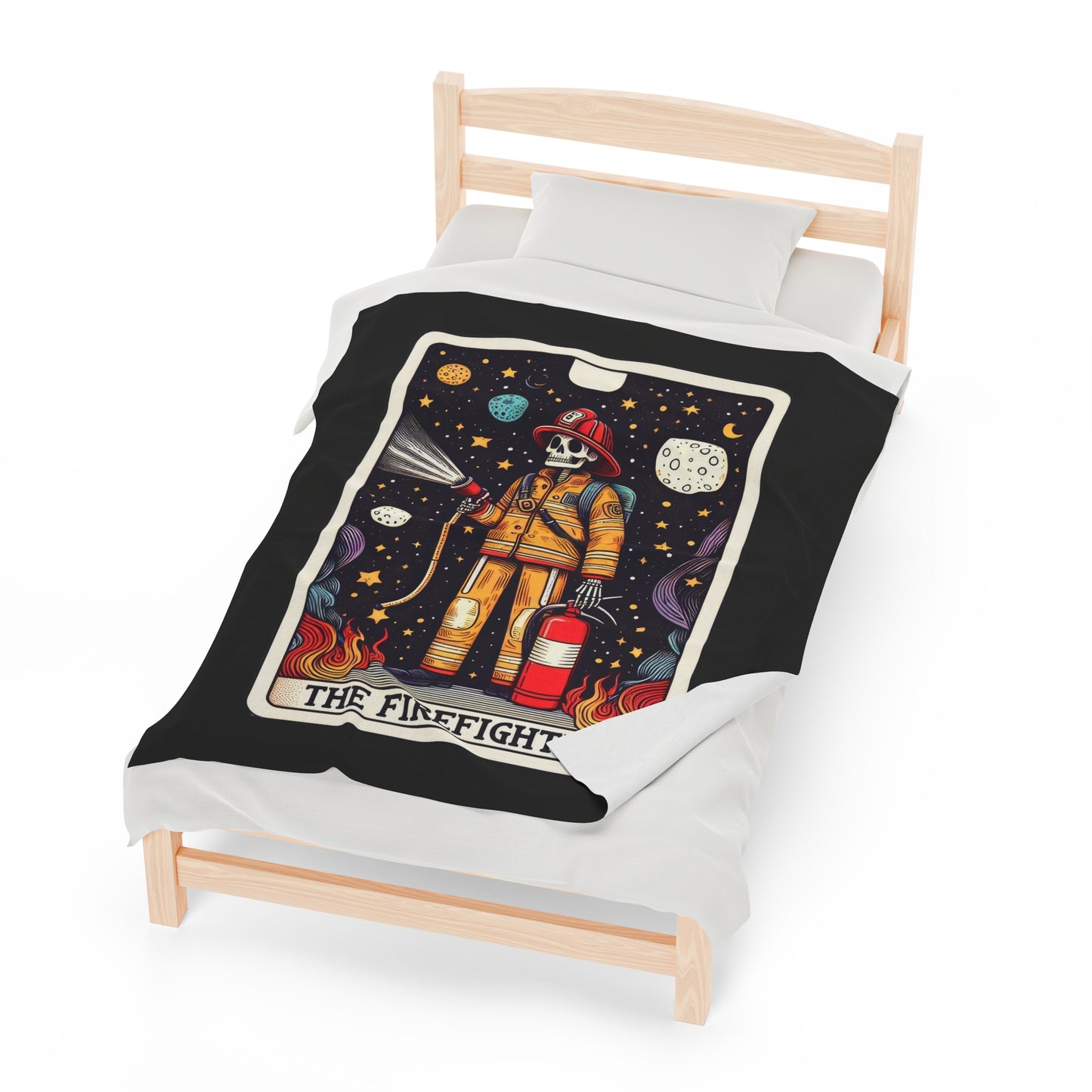 Firefighter Tarot Card Velveteen Plush Throw Blanket | Heroic Firefighter Gift Cozy Blanket Everyday Heroes Tarot-Inspired Firefighter Decor