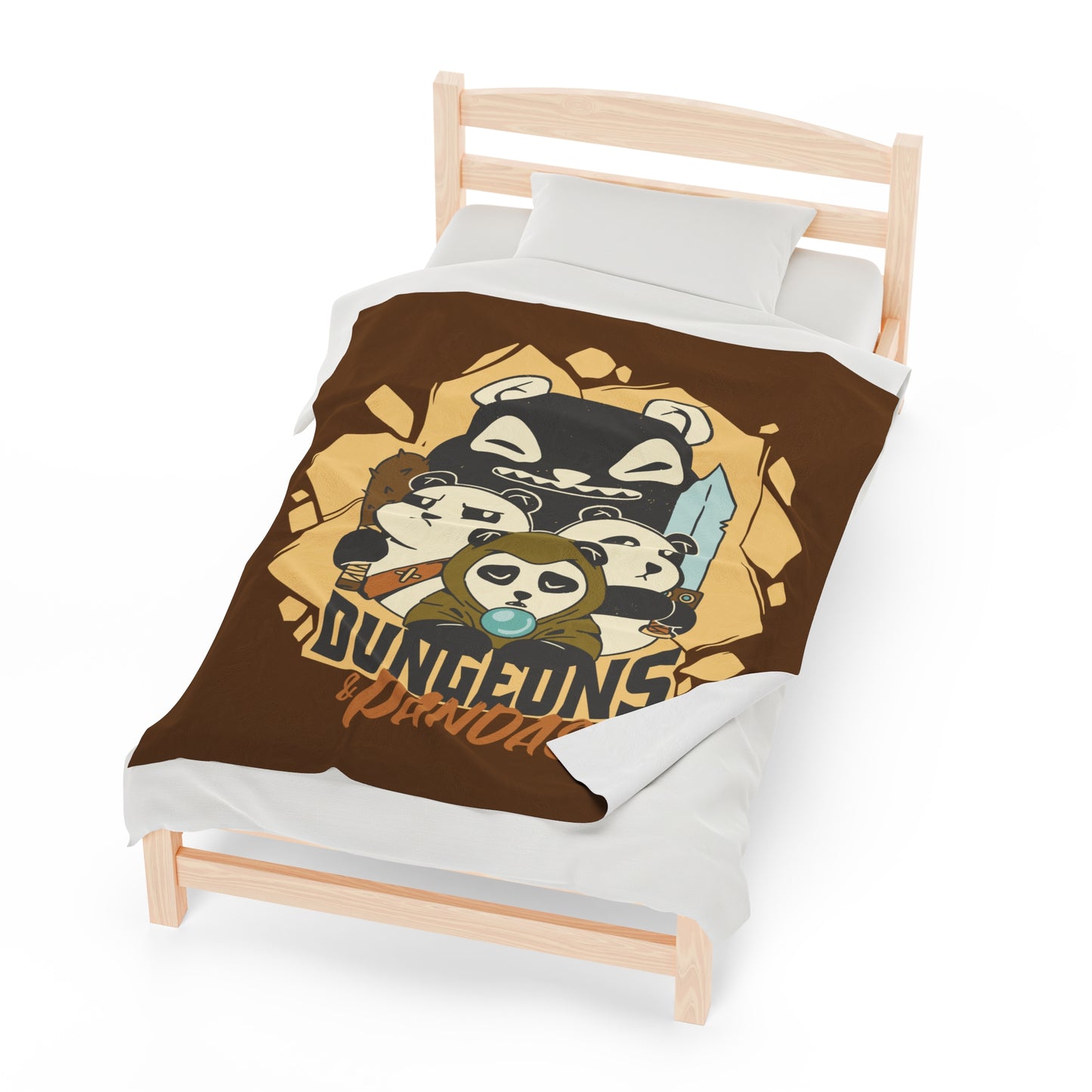 Dungeons and Pandas Velveteen Plush Throw Blanket | Funny Panda Lover Gift | Nerdy Parody Blanket | Fantasy Roleplaying Cozy Bamboo Decor