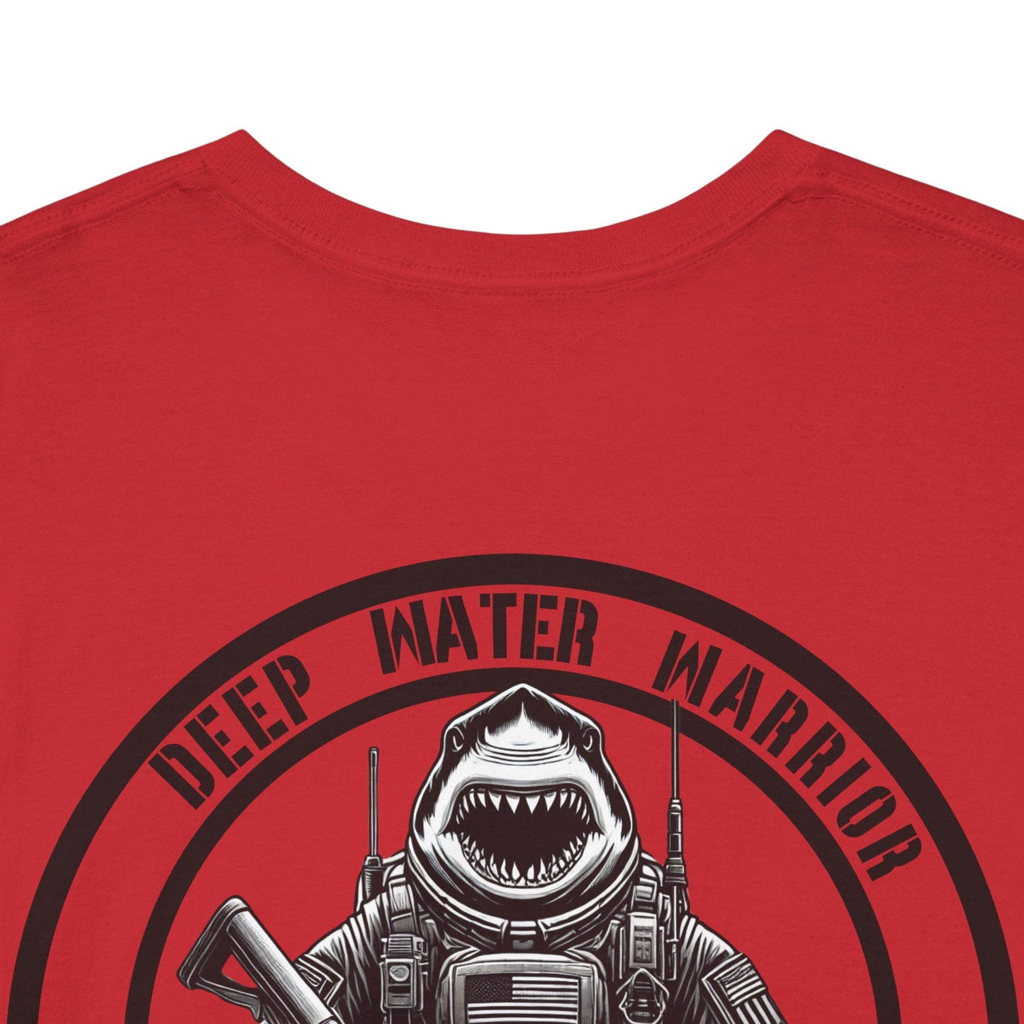 Deep Water Warrior Shirt | Tactical Shark Tee | Ocean Elite Military-Inspired Patriotic Humor | Funny Graphic for Shark and Tactical Fans