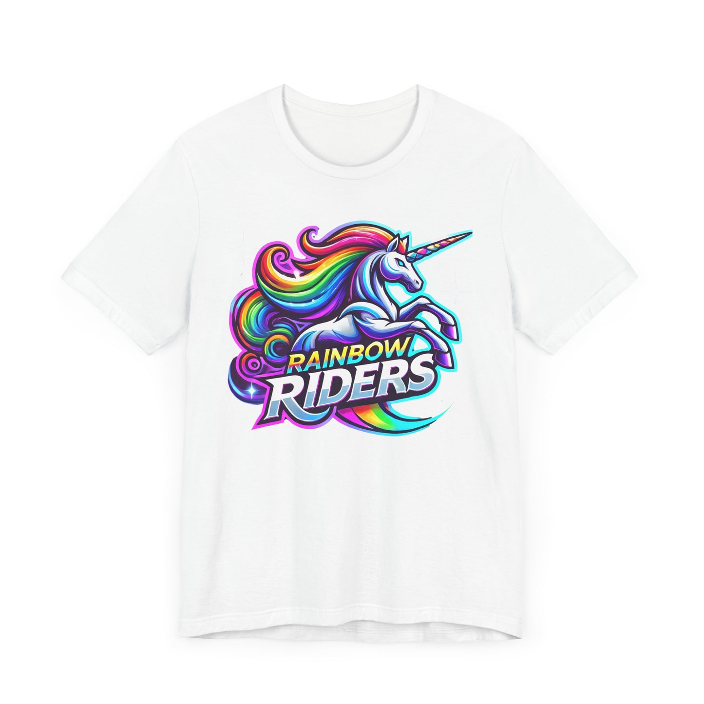 Rainbow Riders Unicorn Shirt | Vibrant Fantasy Design | Unique Gift for Gamers Unicorn Lovers Esports Jersey Style Graphic Tee Unicorn Lover