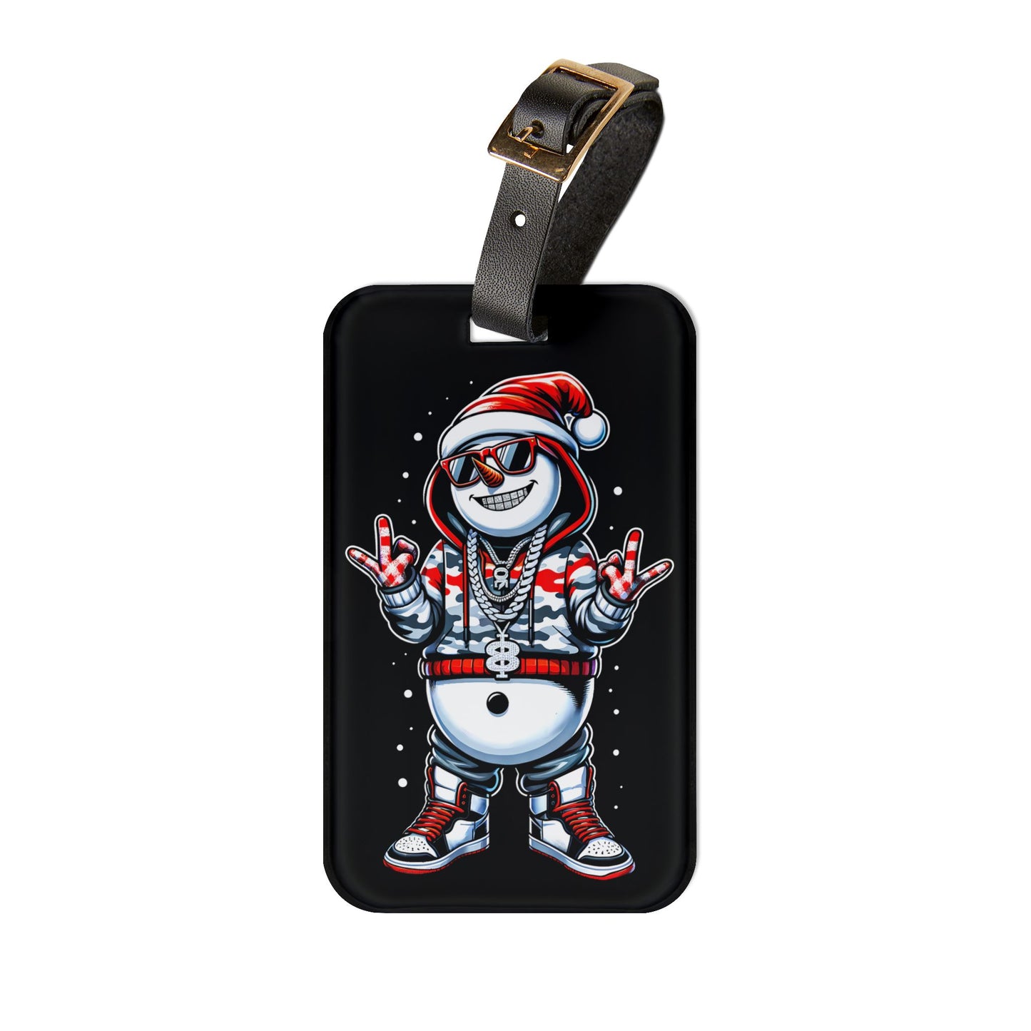 Cold Snowman Christmas Gangster Luggage Tag | Urban Style Travel Baggage ID | Hip Hop Snowman Holiday Accessory Christmas GIft Hood Life